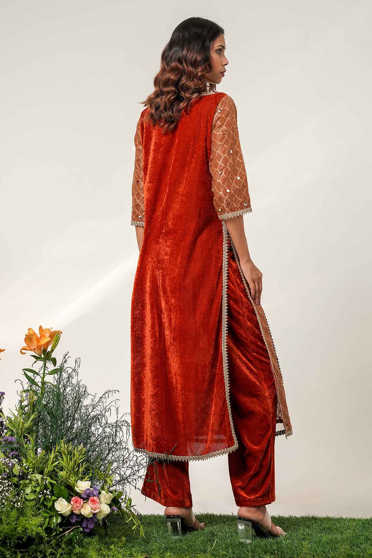 Gold & Rust Patchwork Kurta Set