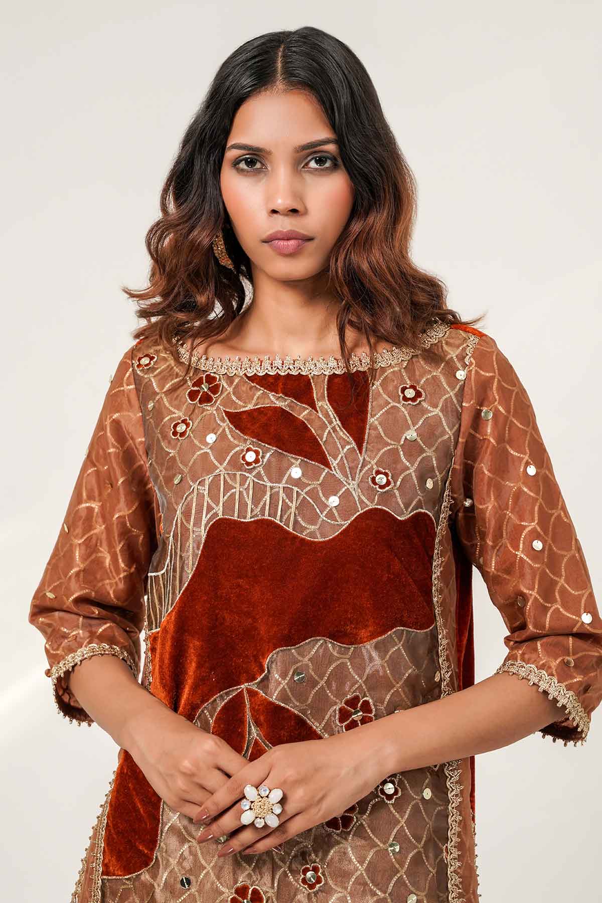 Gold & Rust Patchwork Kurta Set