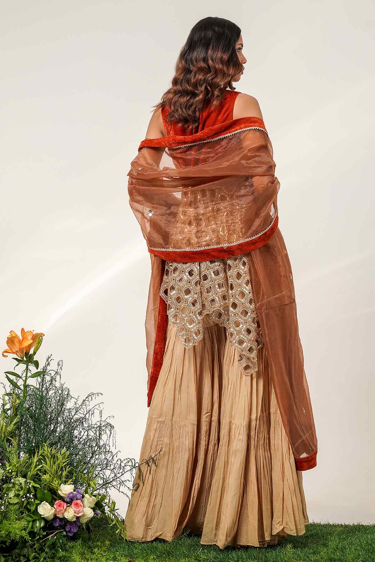 Gold & Rust Peplum Sharara Set