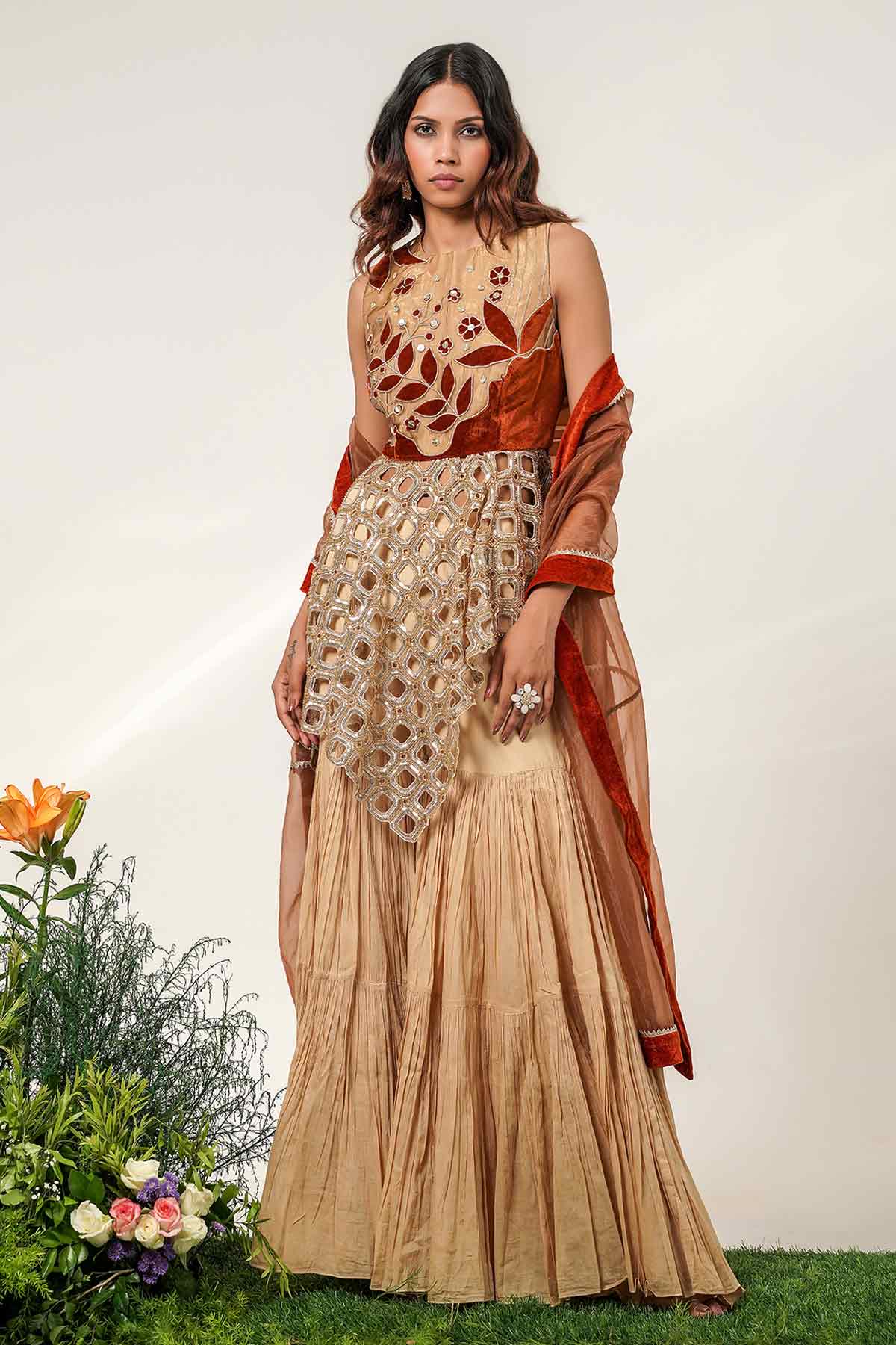 Gold & Rust Peplum Sharara Set