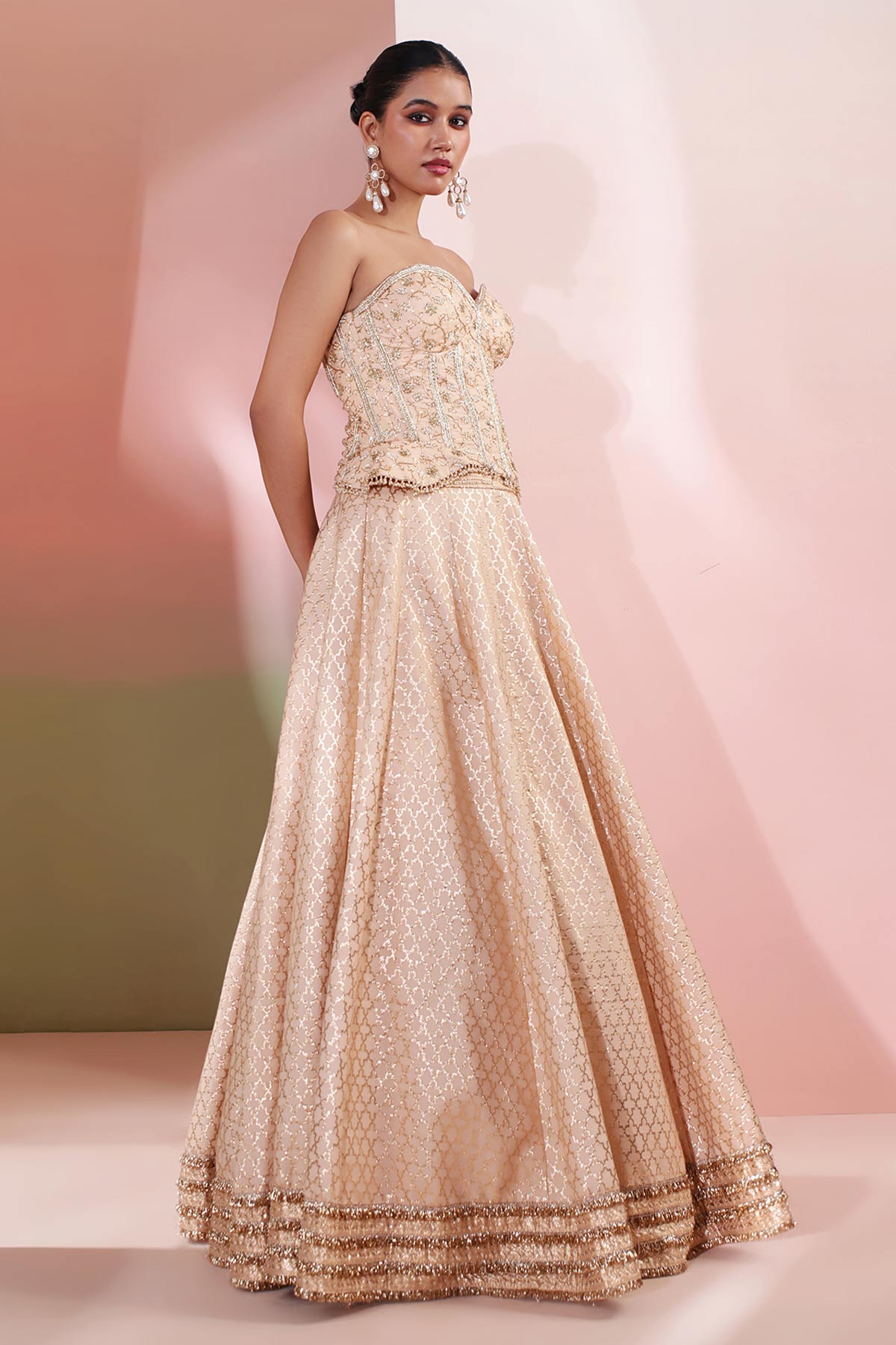 Gold Sequin & Dabka Lehenga Set