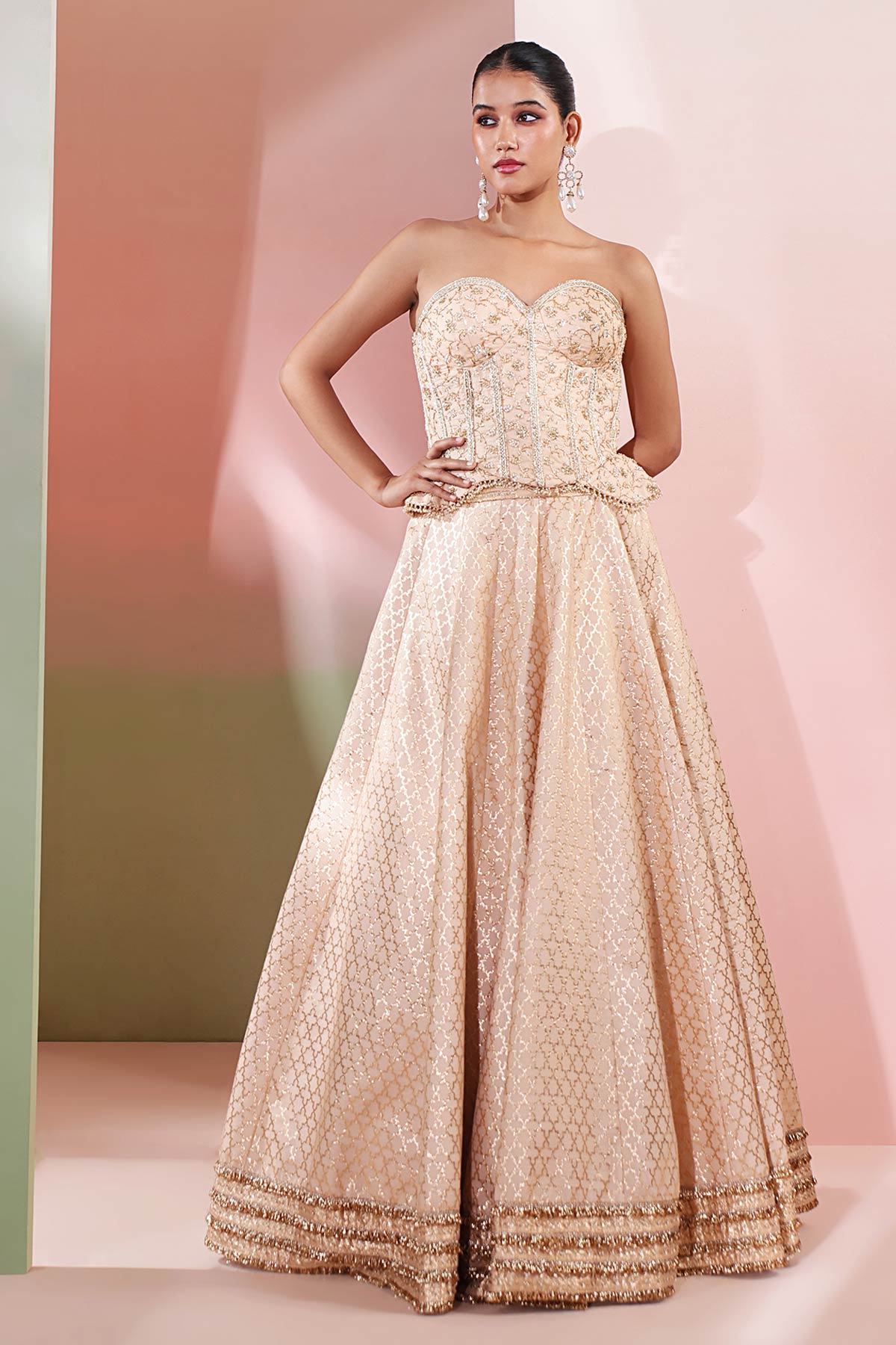 Gold Sequin & Dabka Lehenga Set