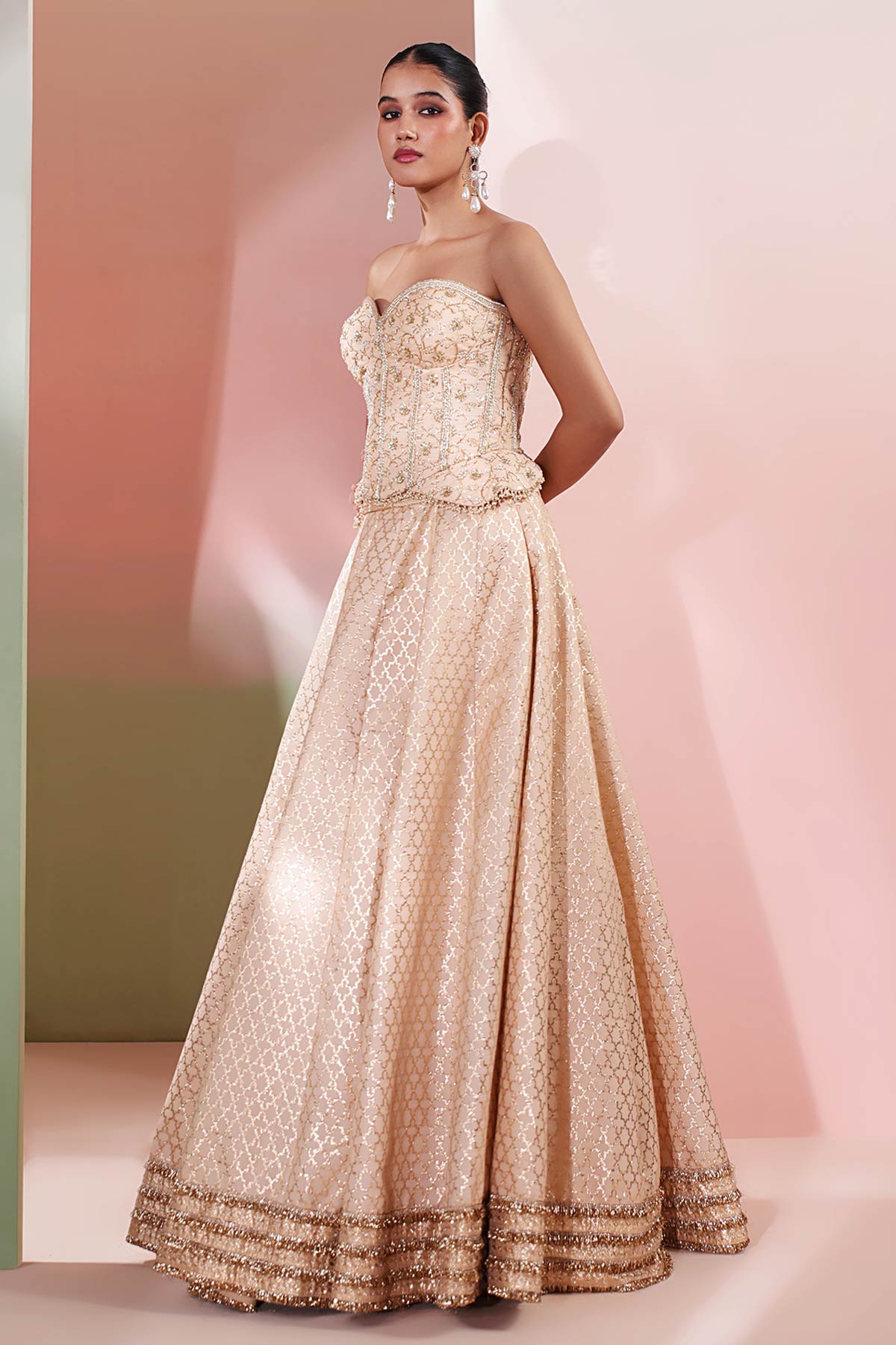 Gold Sequin & Dabka Lehenga Set