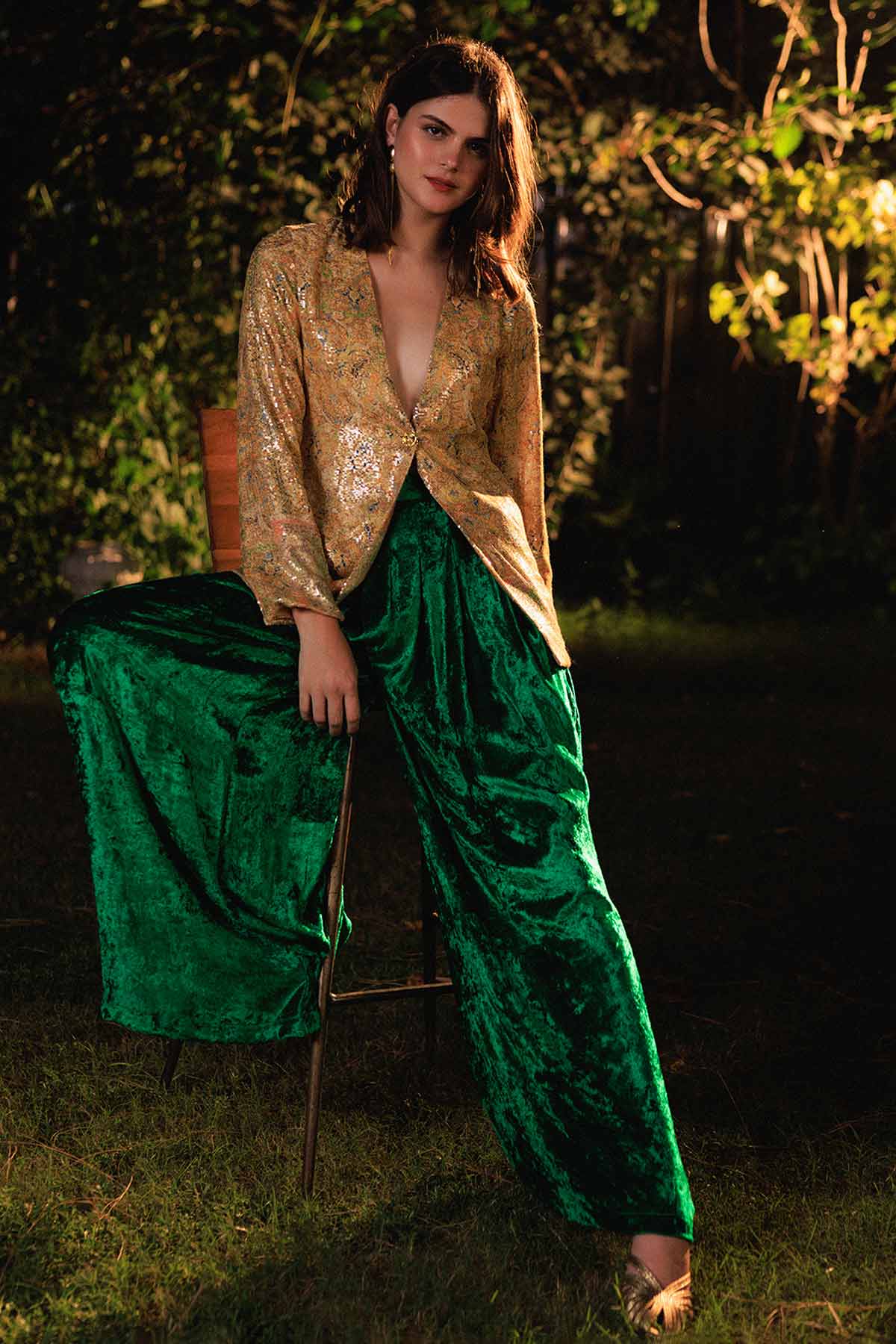 Buy Gold Sequined Jacket & Pants for women by Reena Sharma online available at scrollnshops