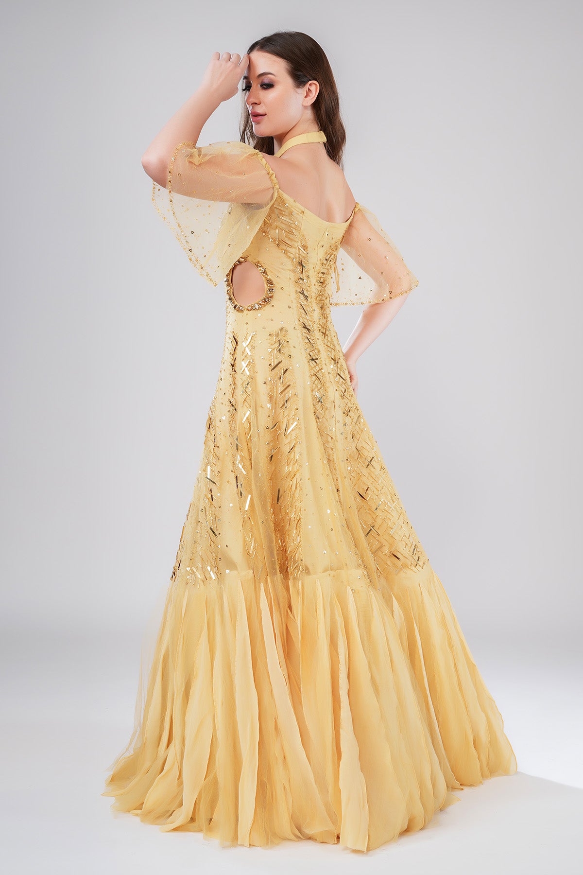 Gold Sequins Embellished Gown