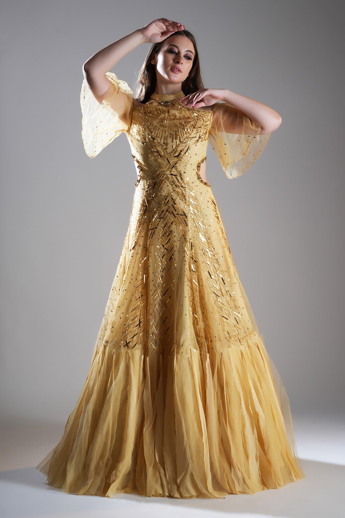 Gold Sequins Embellished Gown