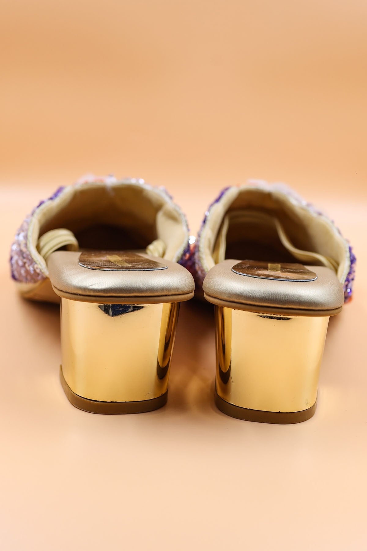 Gold Sequins Embellished Mules