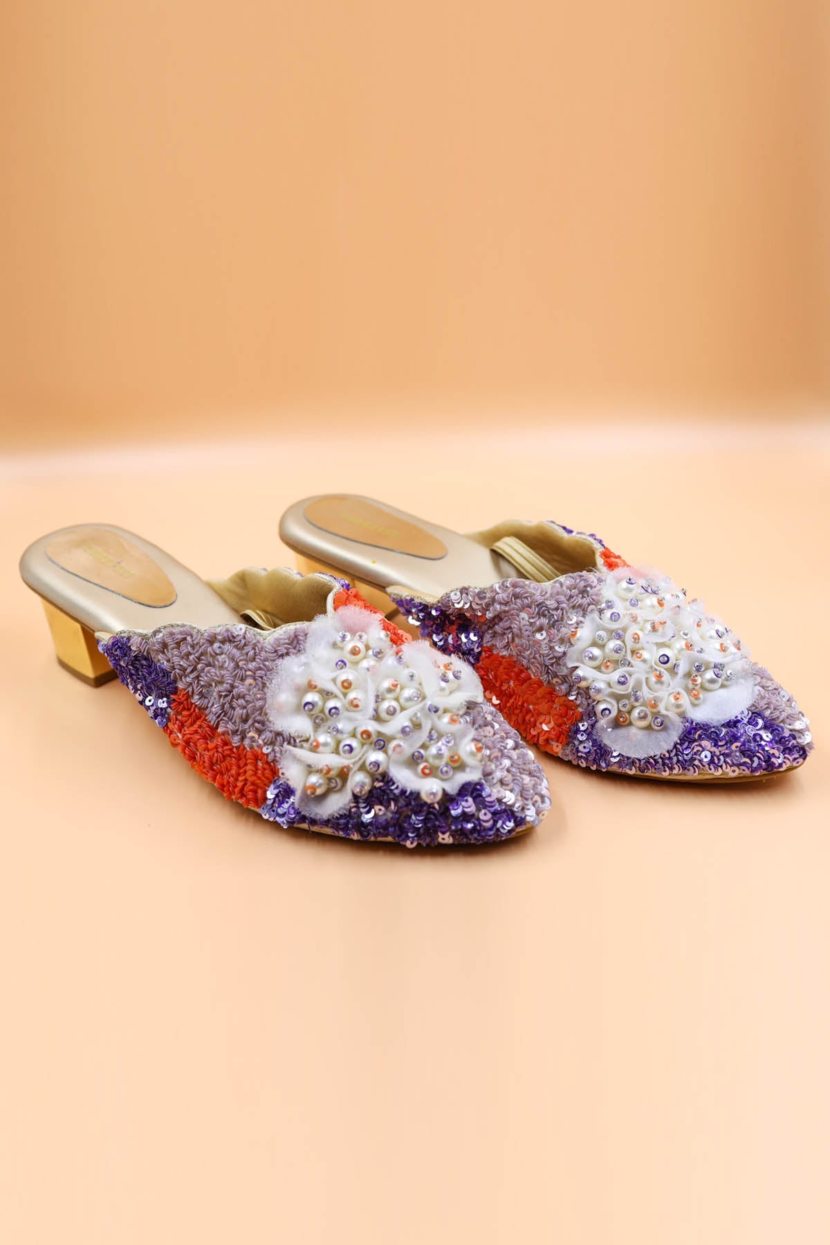 Foot Fuel Gold Sequins Embellished Mules for accessories online at ScrollnShops