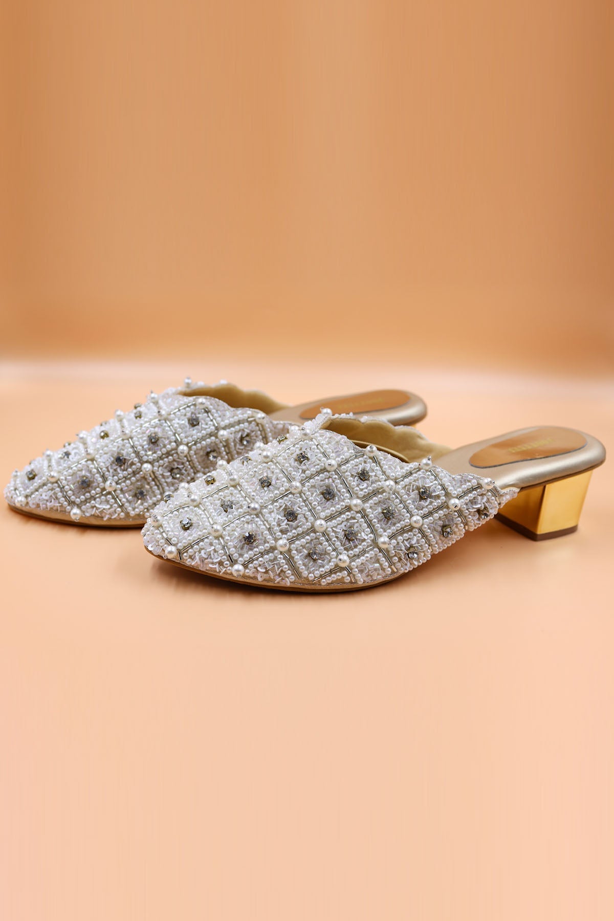 Foot Fuel Gold Sequins Embroidered Mules for accessories online at ScrollnShops