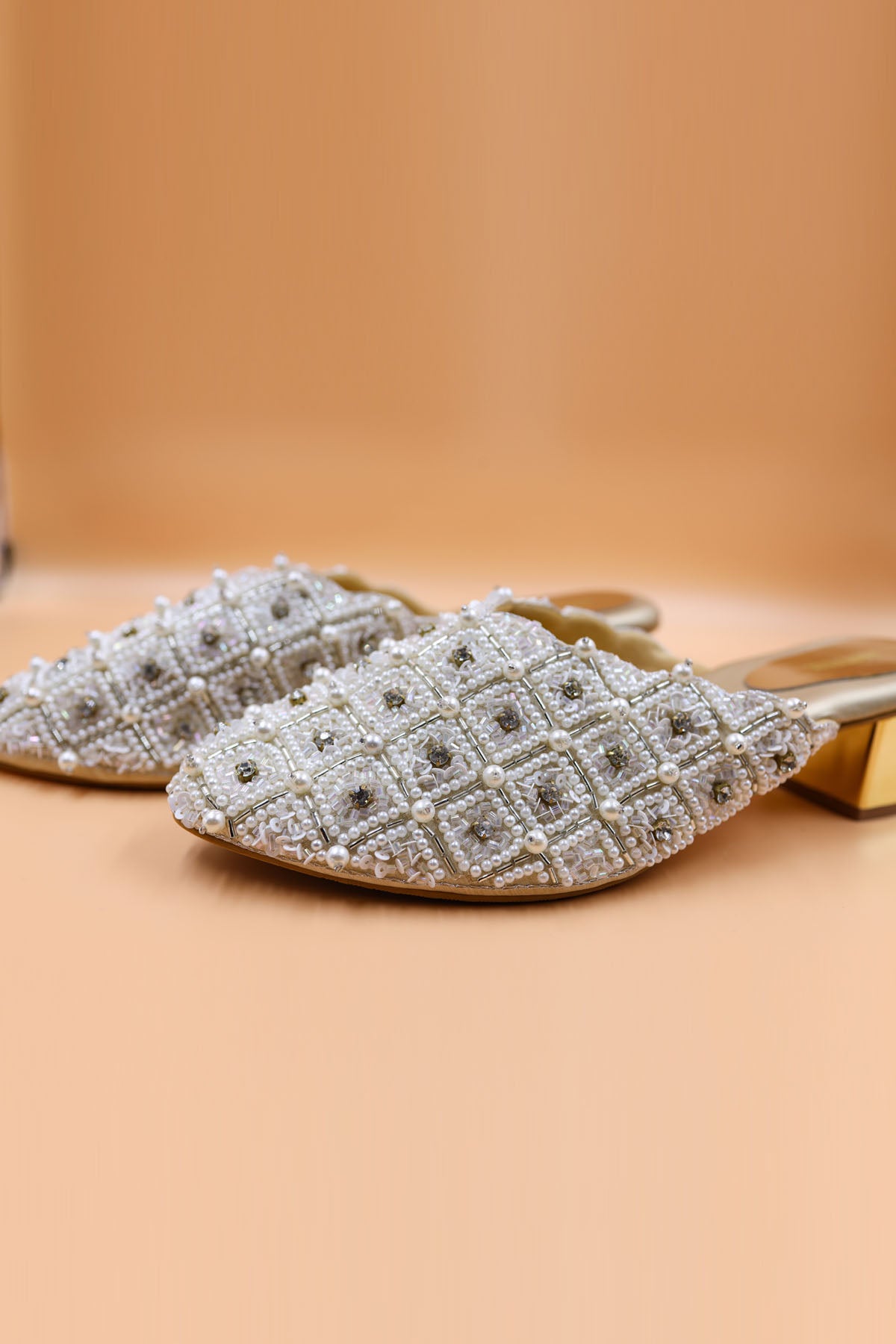 Gold Sequins Embroidered Mules