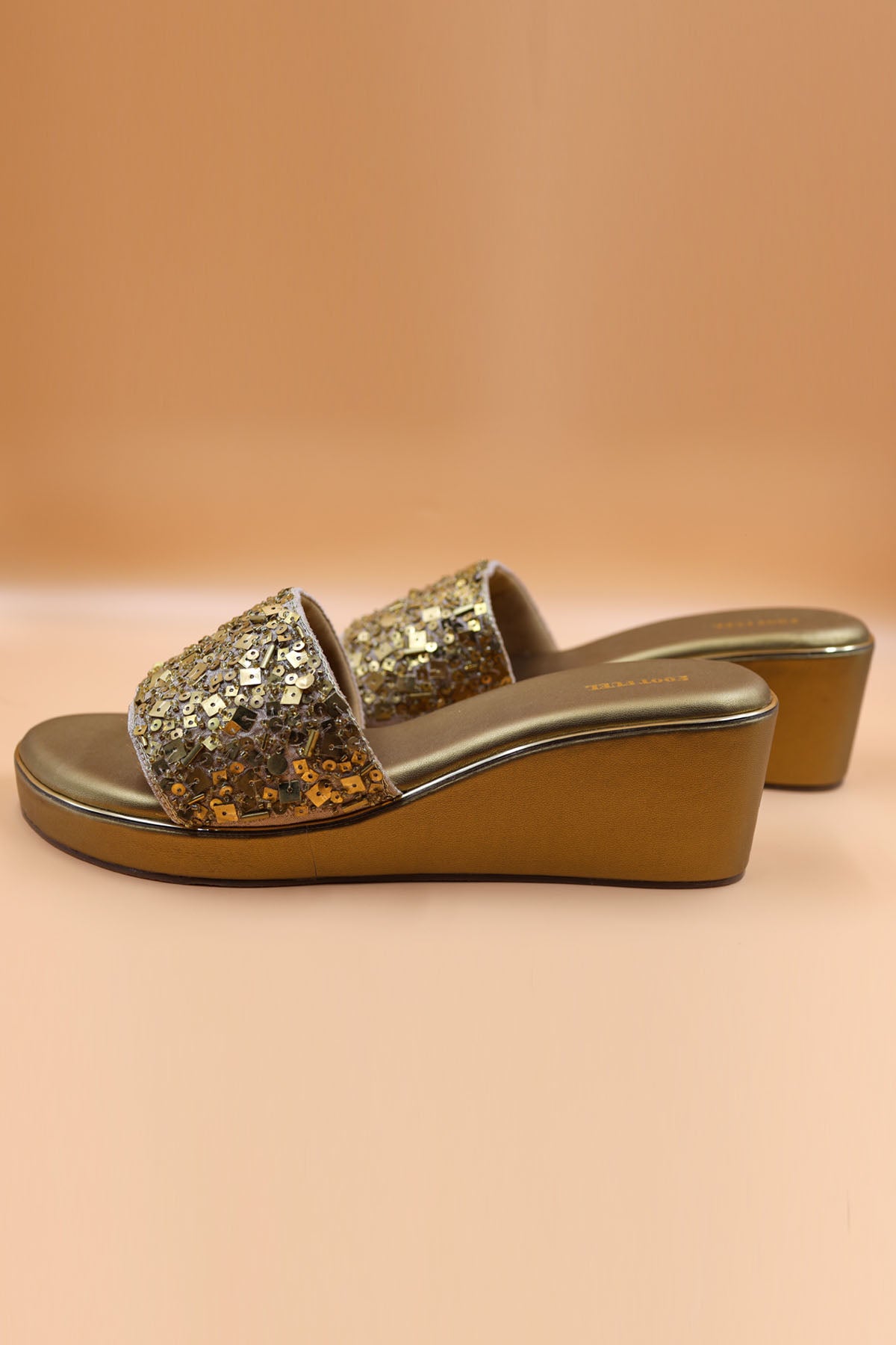 Gold Sequins Embroidered Wedges