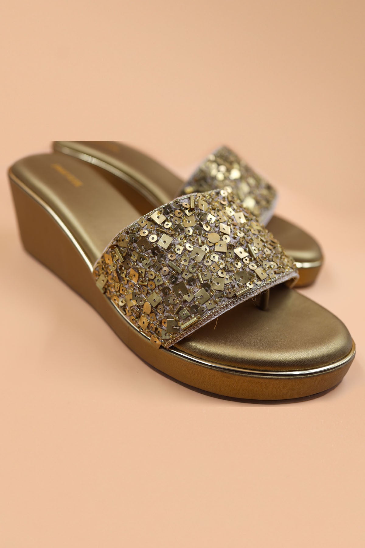 Gold Sequins Embroidered Wedges