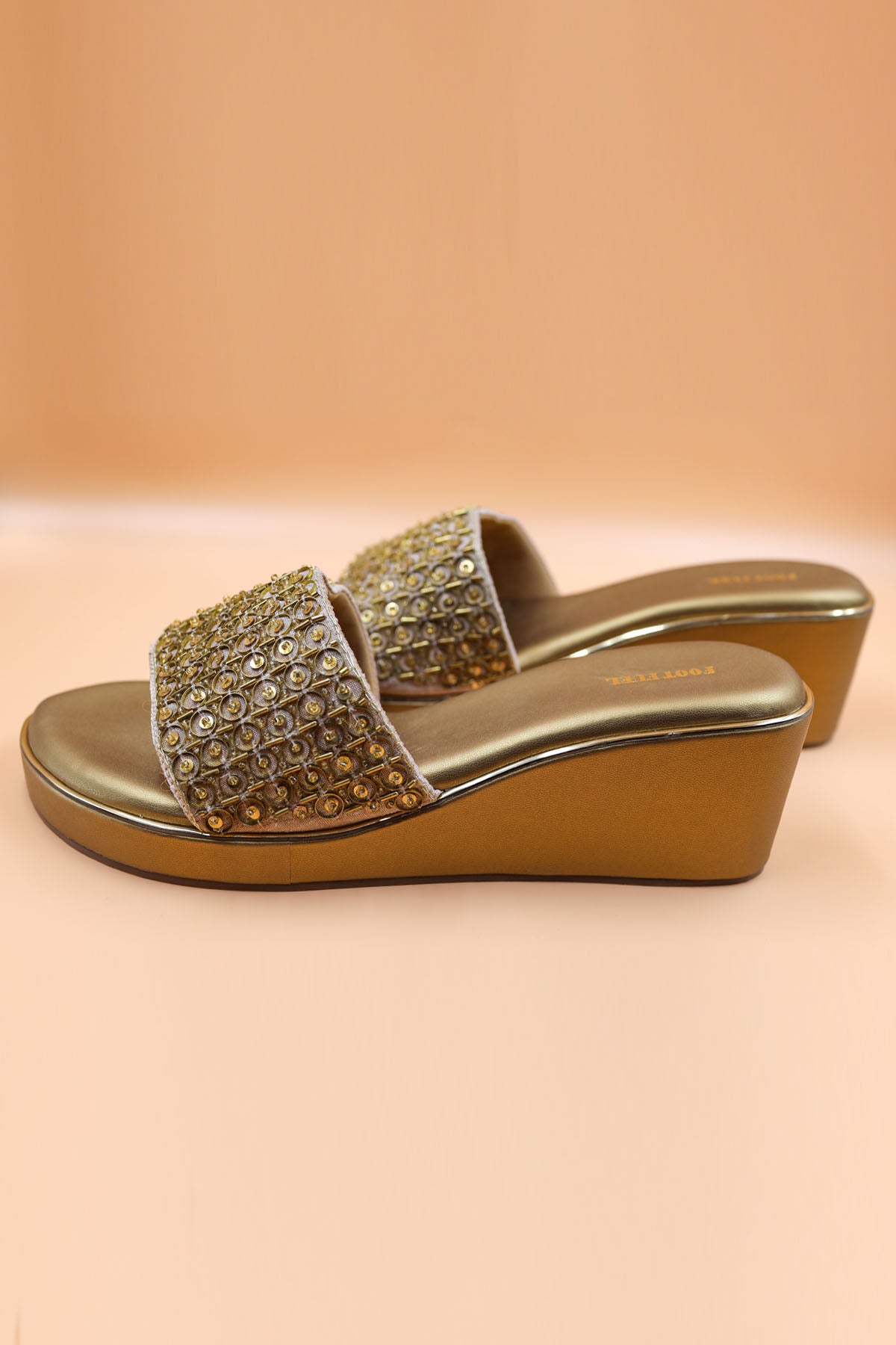 Gold Sequins Foil Work Wedges