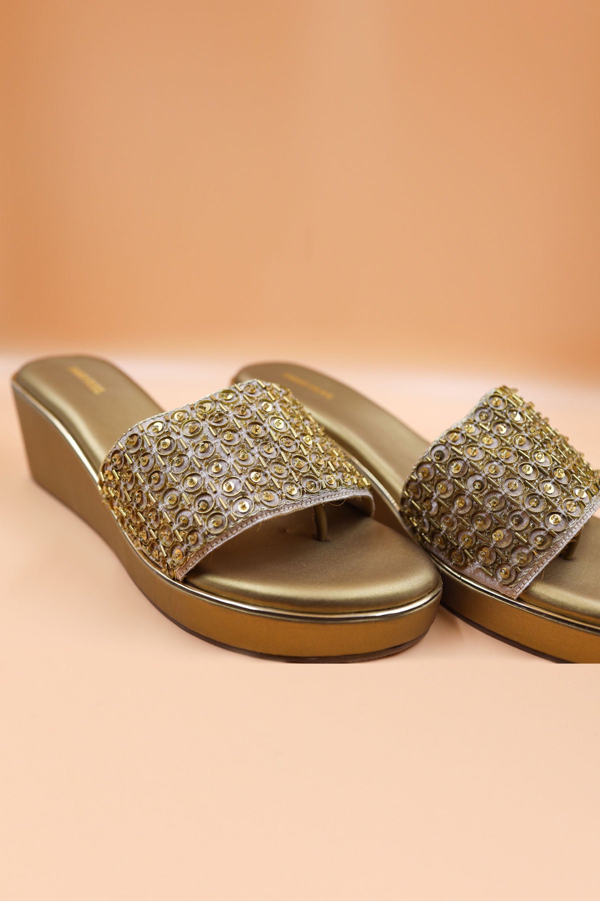 Gold Sequins Foil Work Wedges