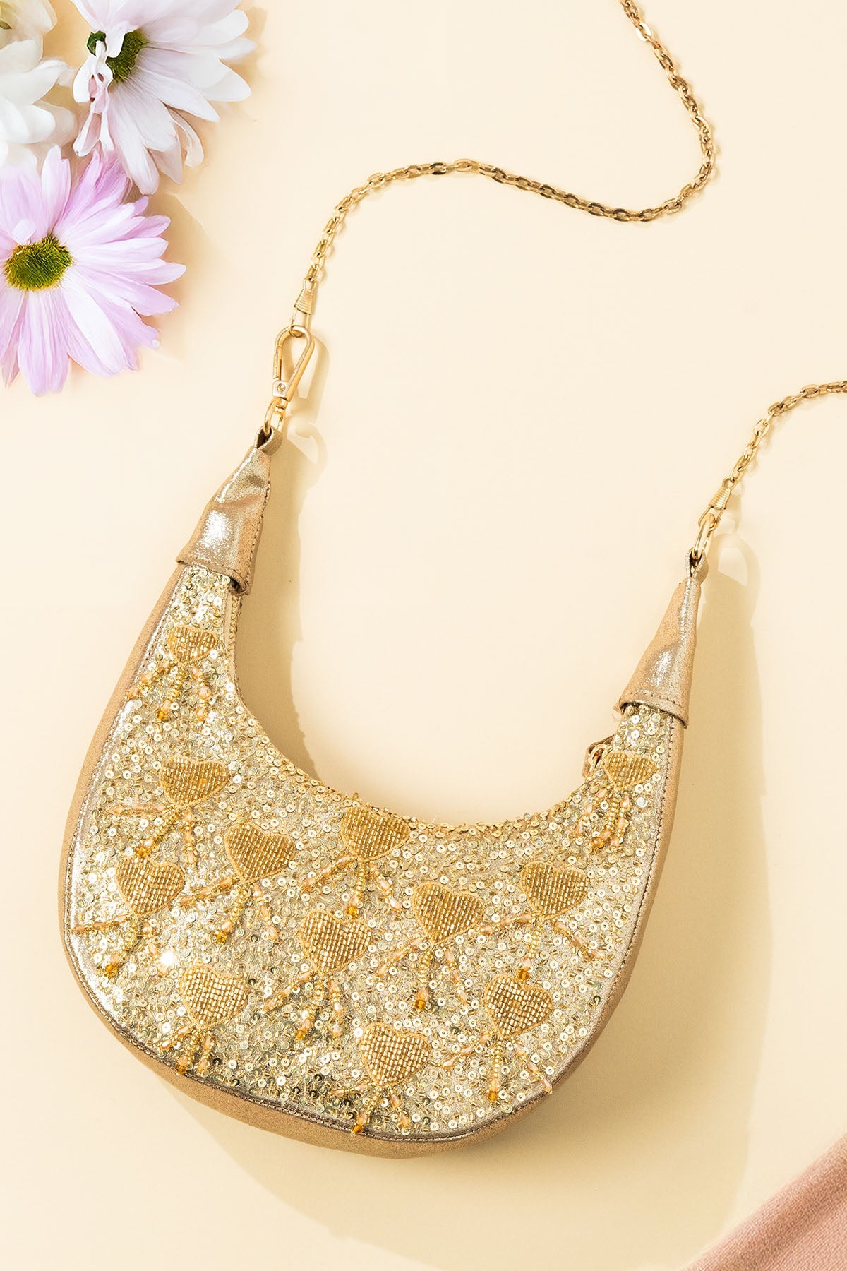 Buy Gold Sequins Half Moon Clutch for women by the Purple sack online available at scrollnshops