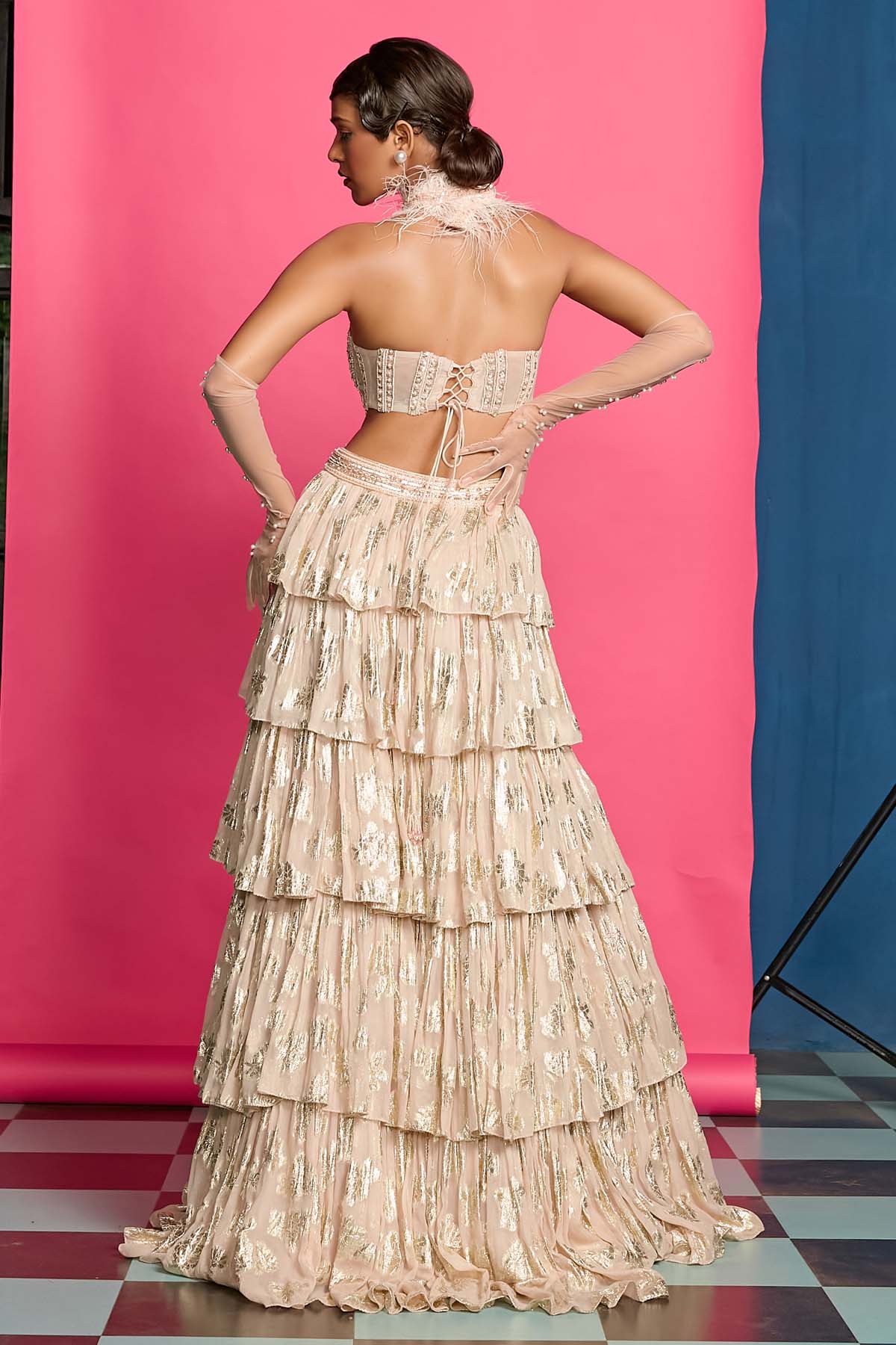 Gold Shimmer Tiered Lehenga Set