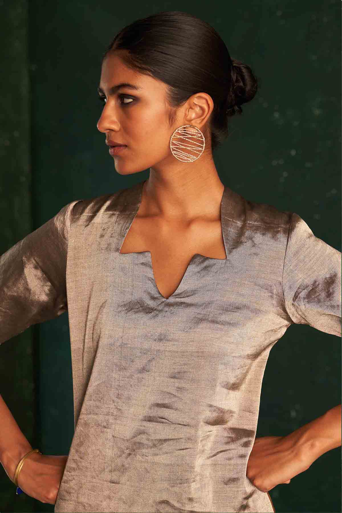 Gold Silk Tissue Dori Kurta Set