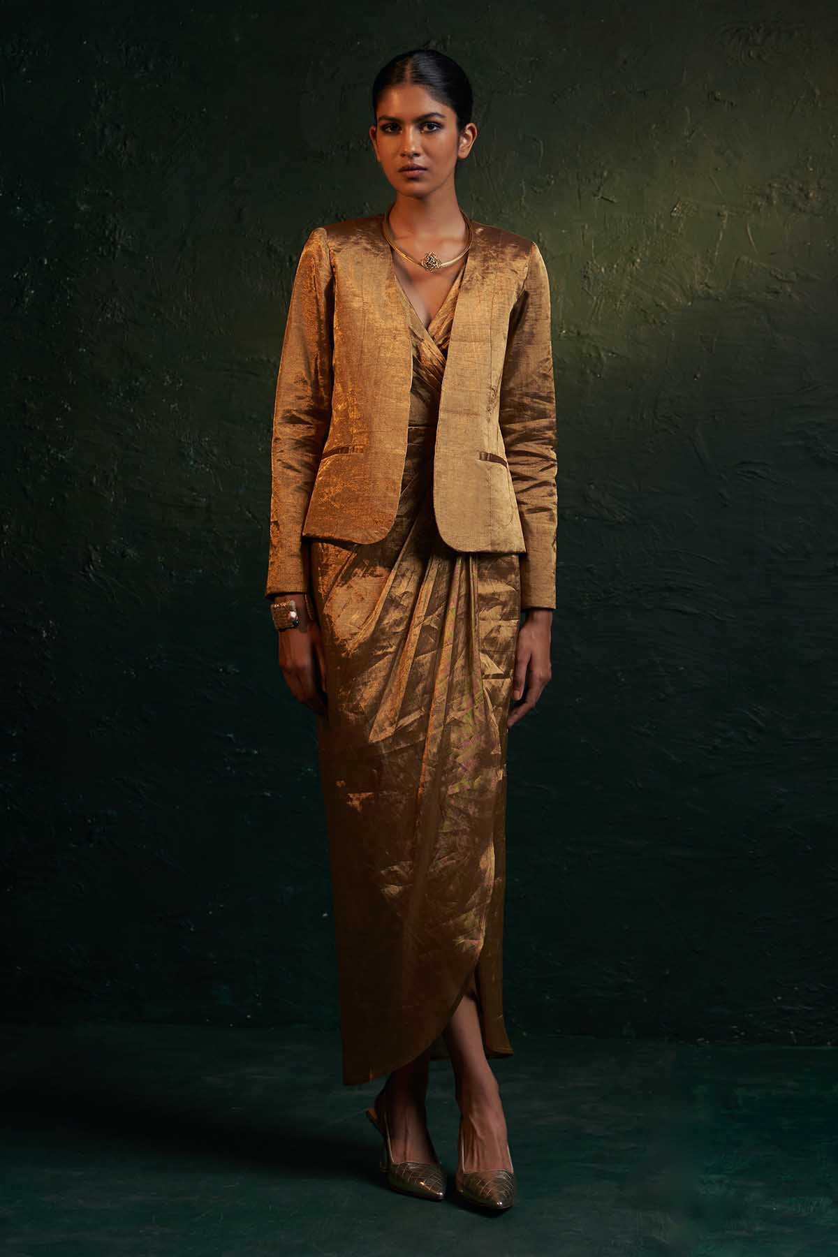 Gold Silk Tissue Dress & Blazer