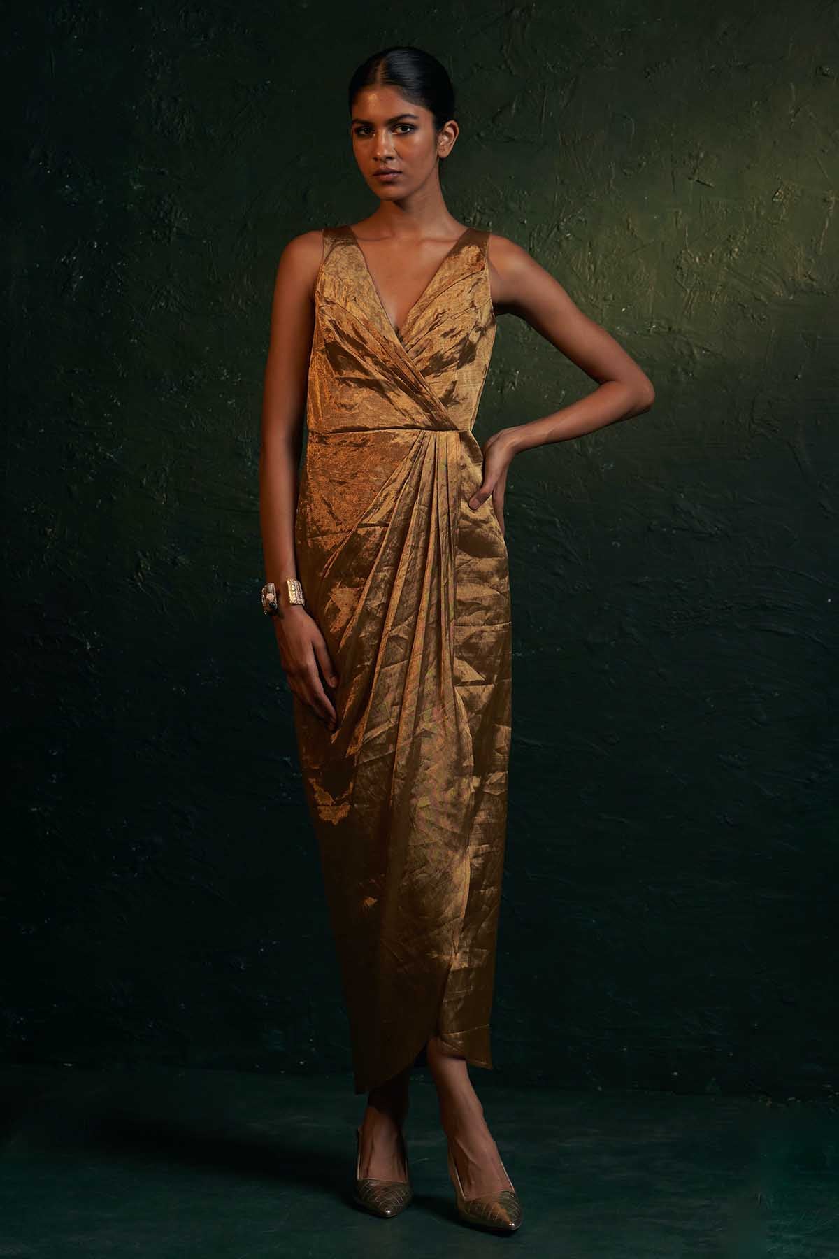 Gold Silk Tissue Dress & Blazer