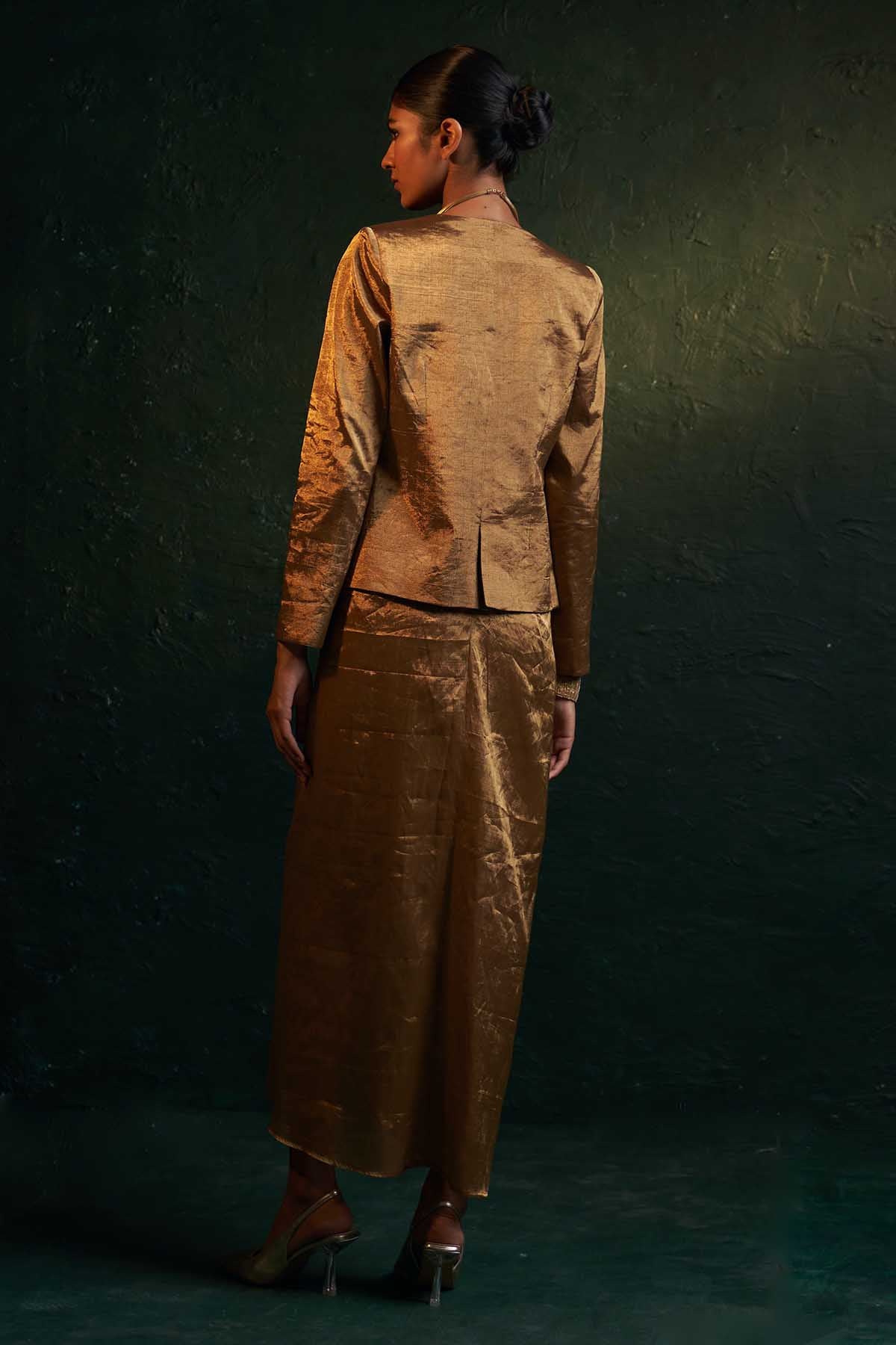 Gold Silk Tissue Dress & Blazer
