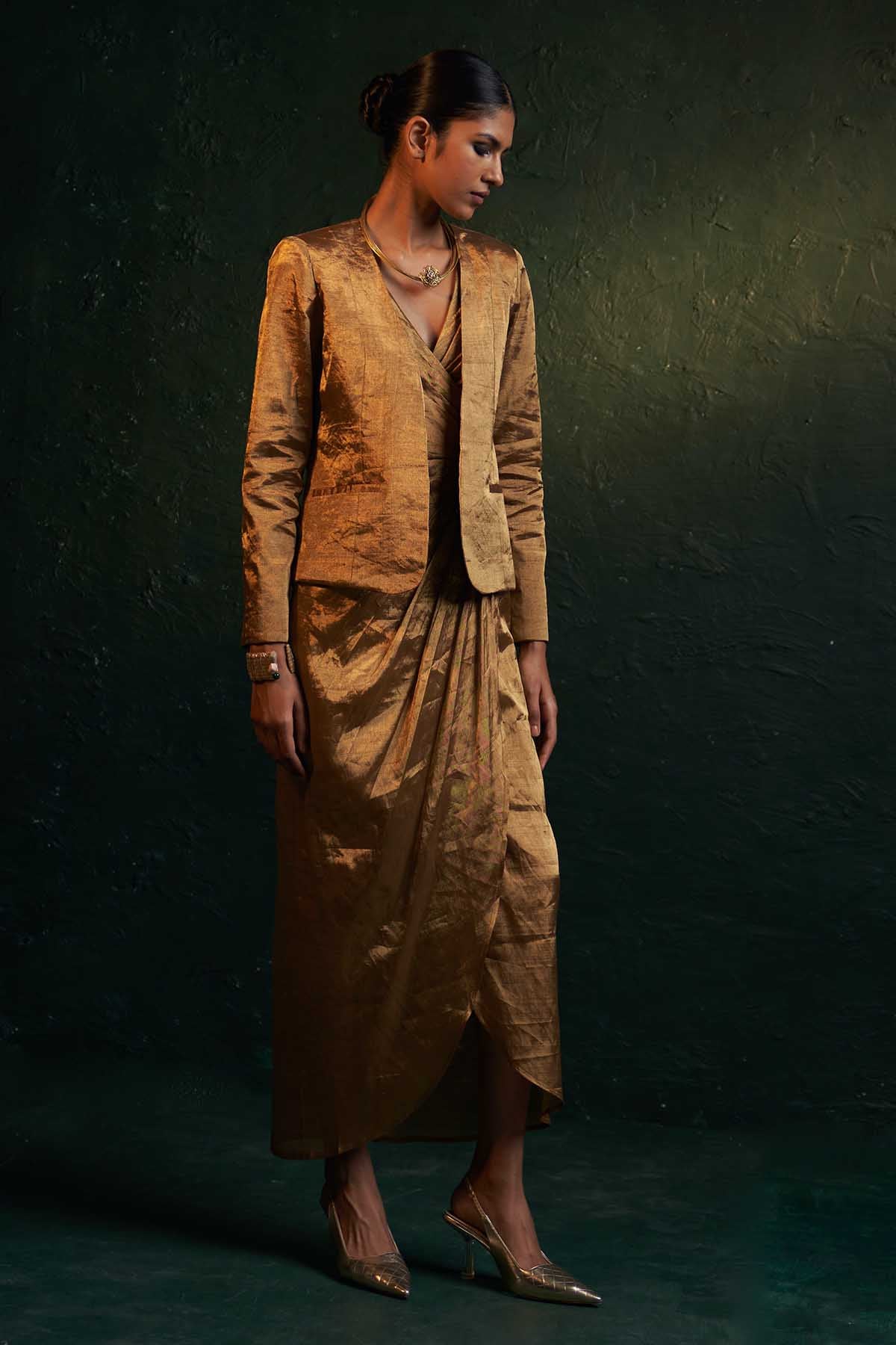 Gold Silk Tissue Dress & Blazer