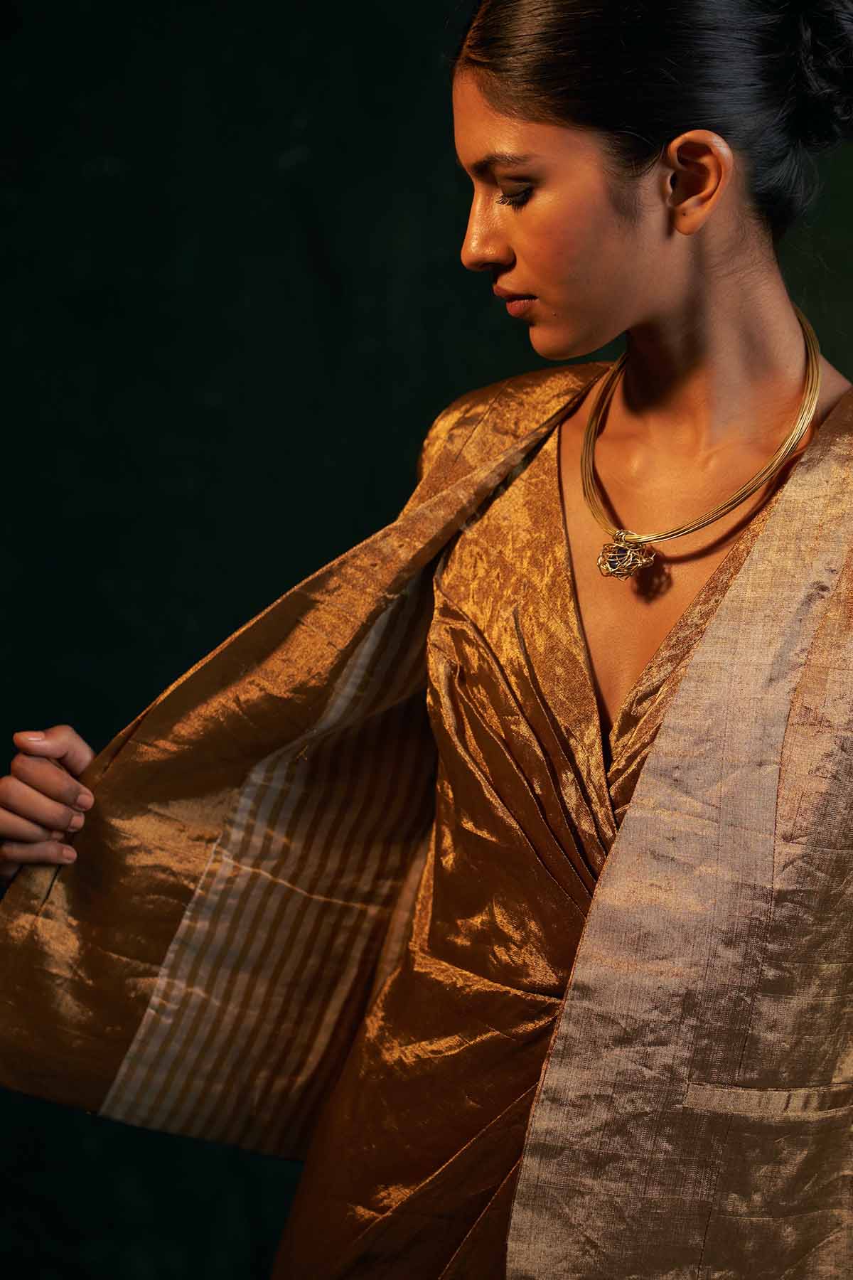 Gold Silk Tissue Pocket Blazer