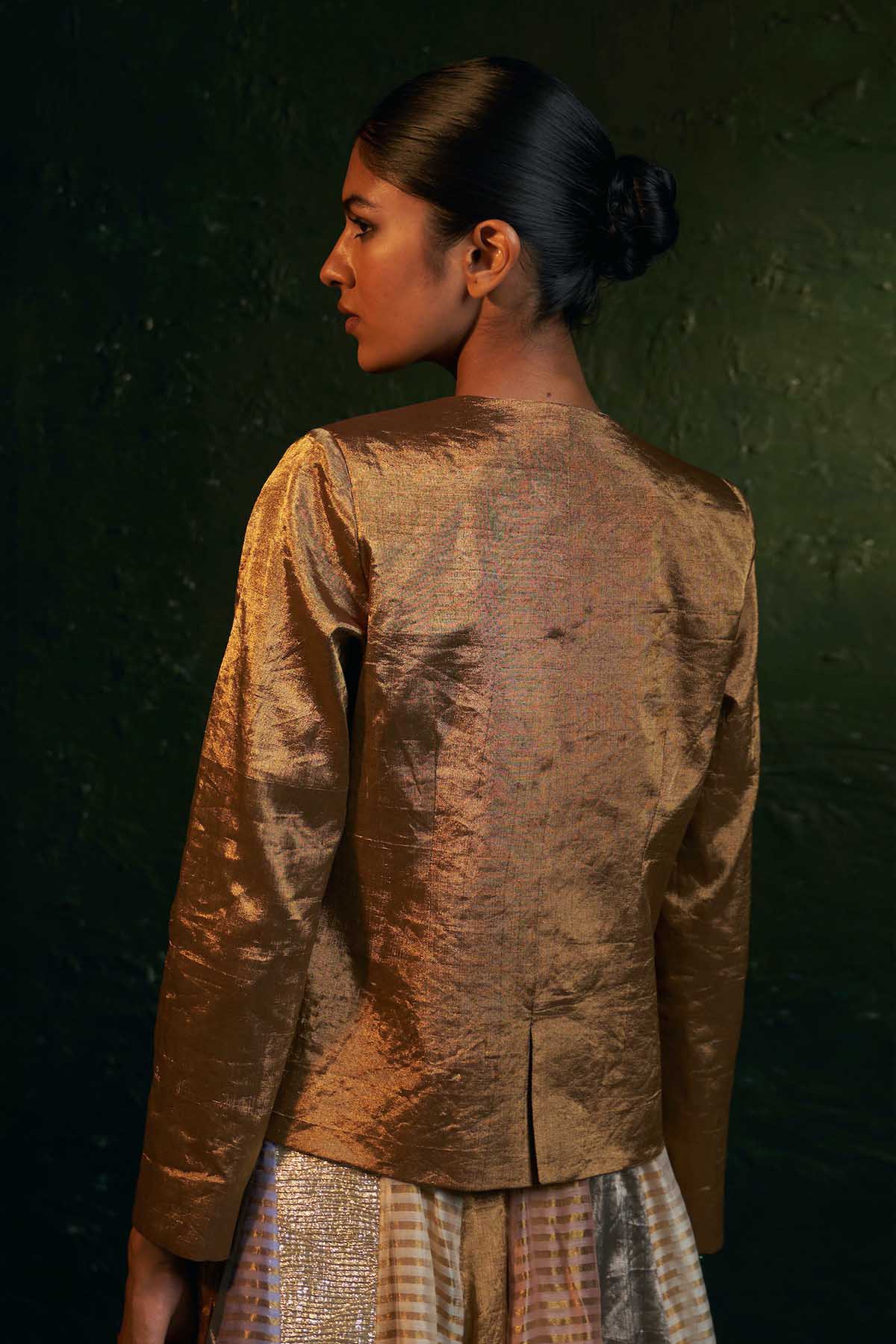Gold Silk Tissue Pocket Blazer