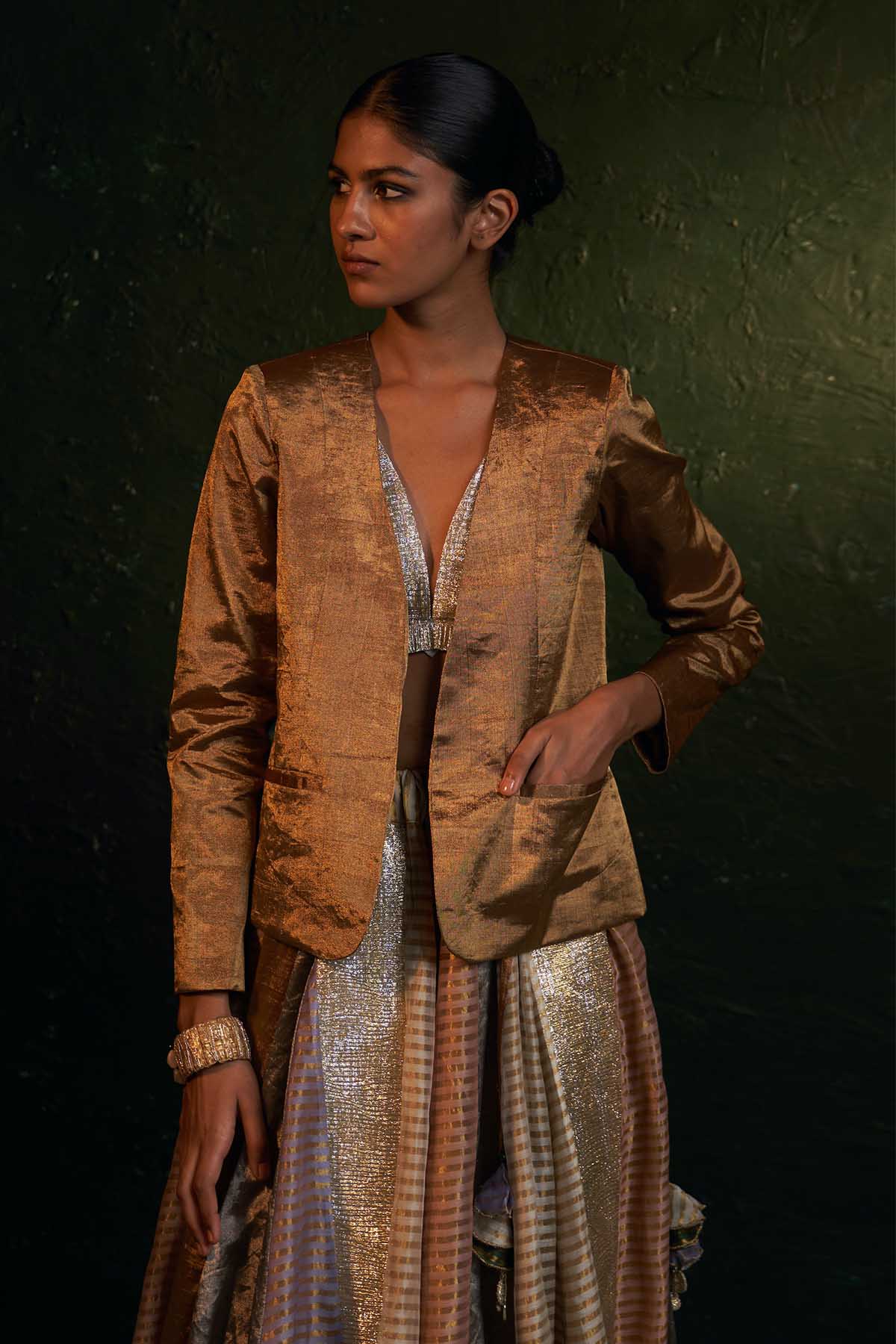 Gold Silk Tissue Pocket Blazer