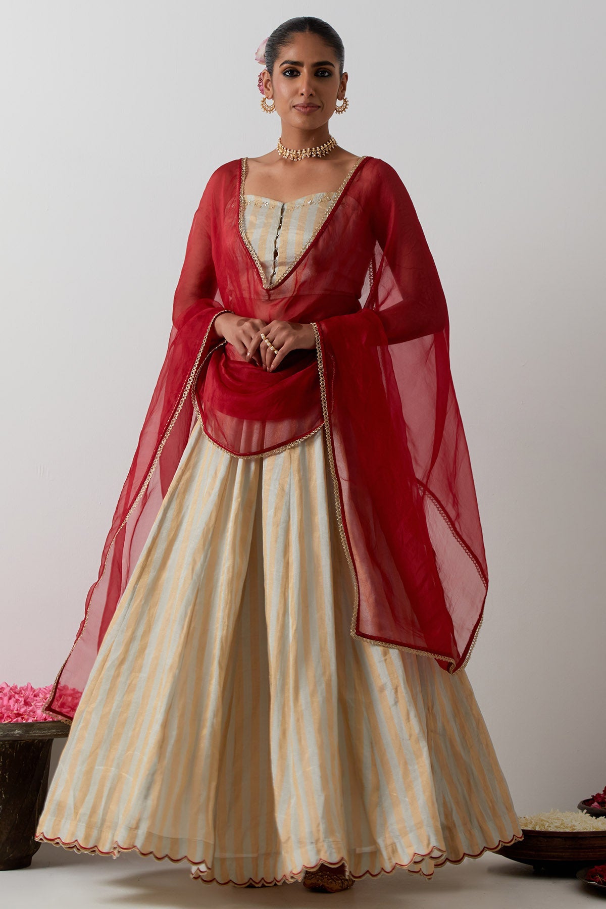 Buy Gold & Silver Zari Lehenga Set for women by Vinusto online available at scrollnshops