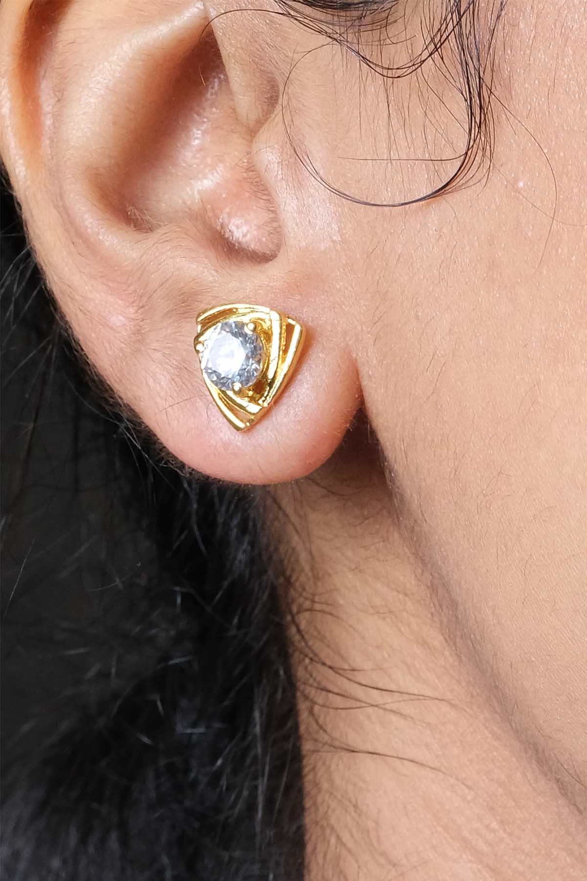 Sica Gold Solitaire Triangle Studs for jewellery online at ScrollnShops