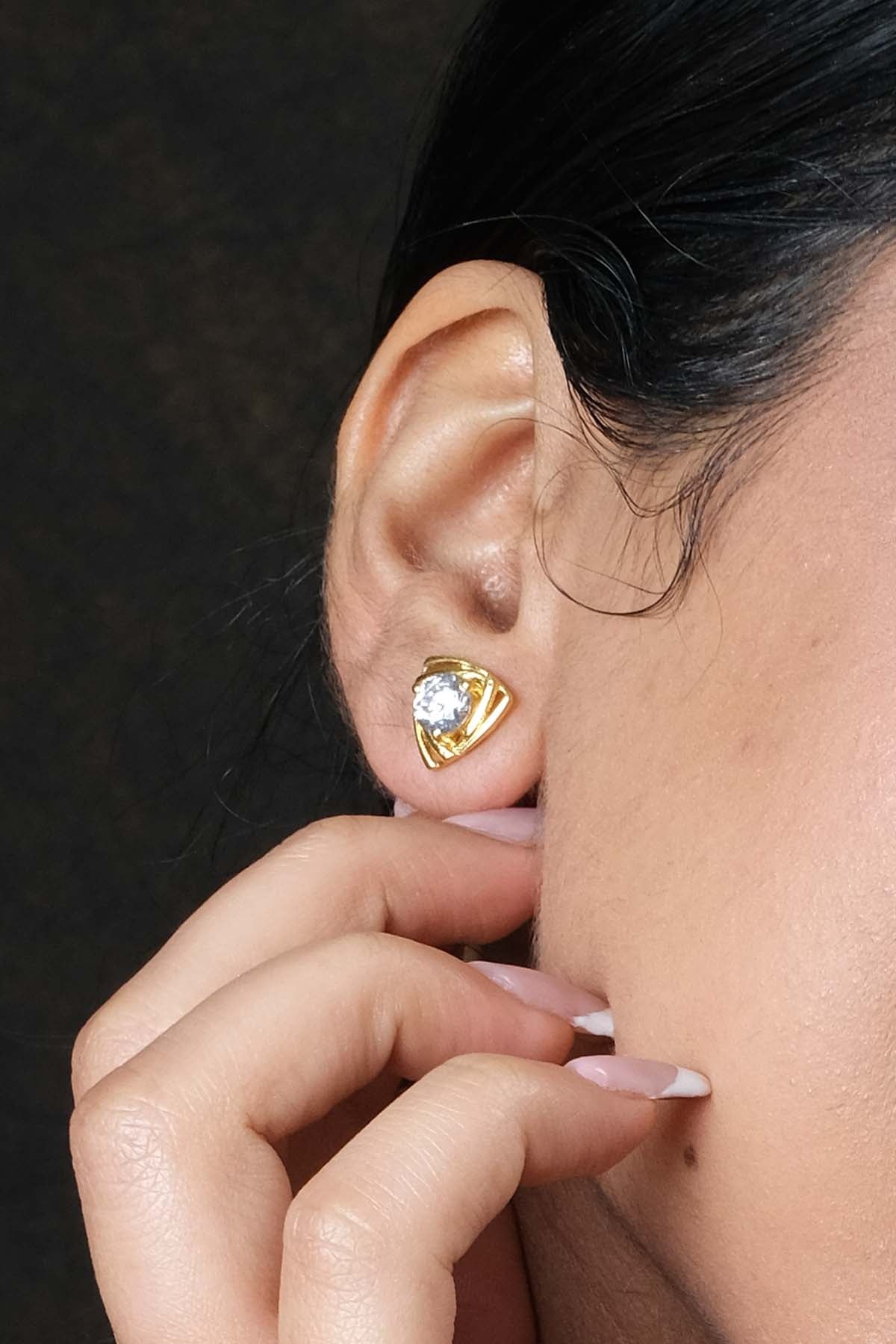 Gold Solitaire Triangle Studs