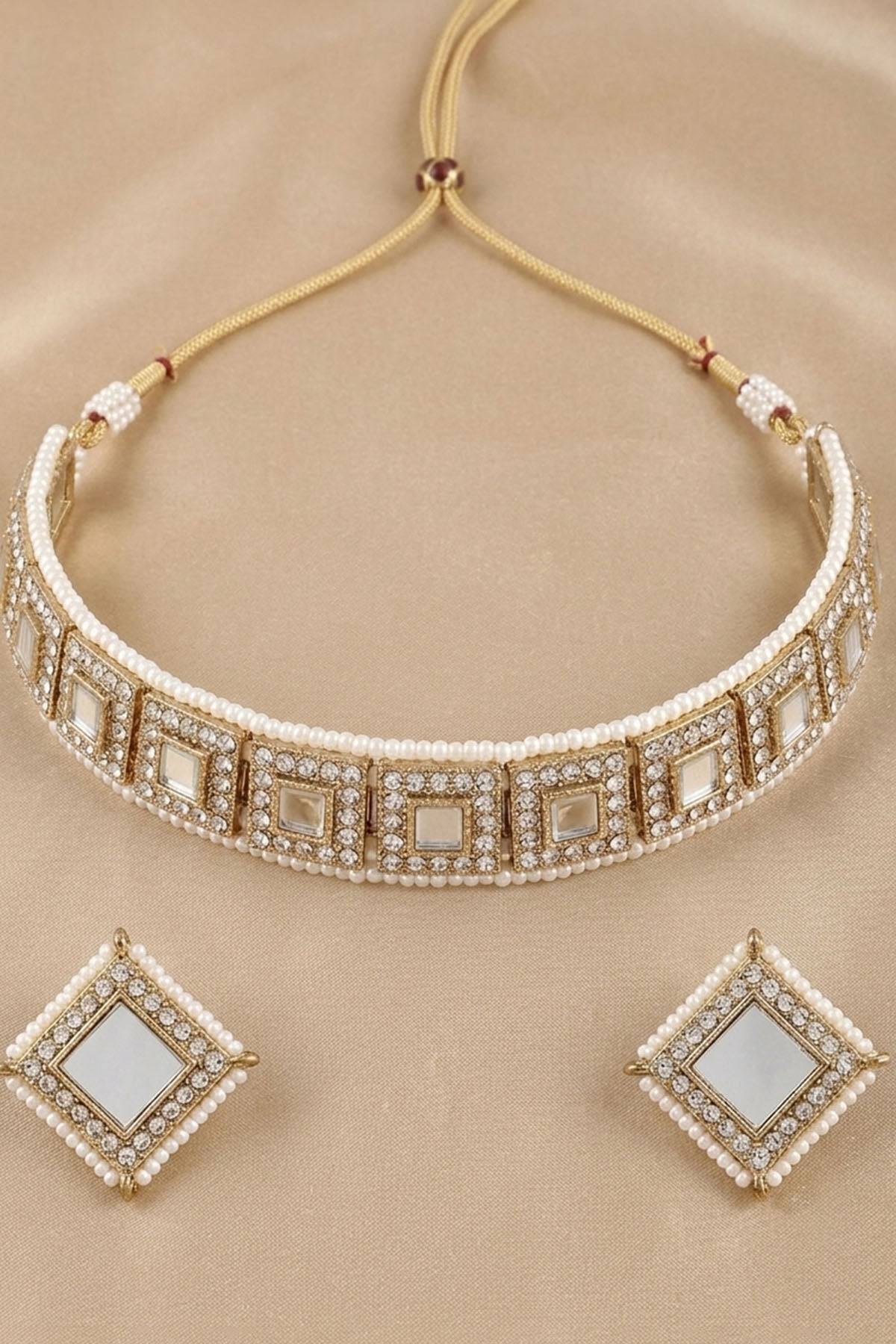 Gold Square Shape Jewellery Set
