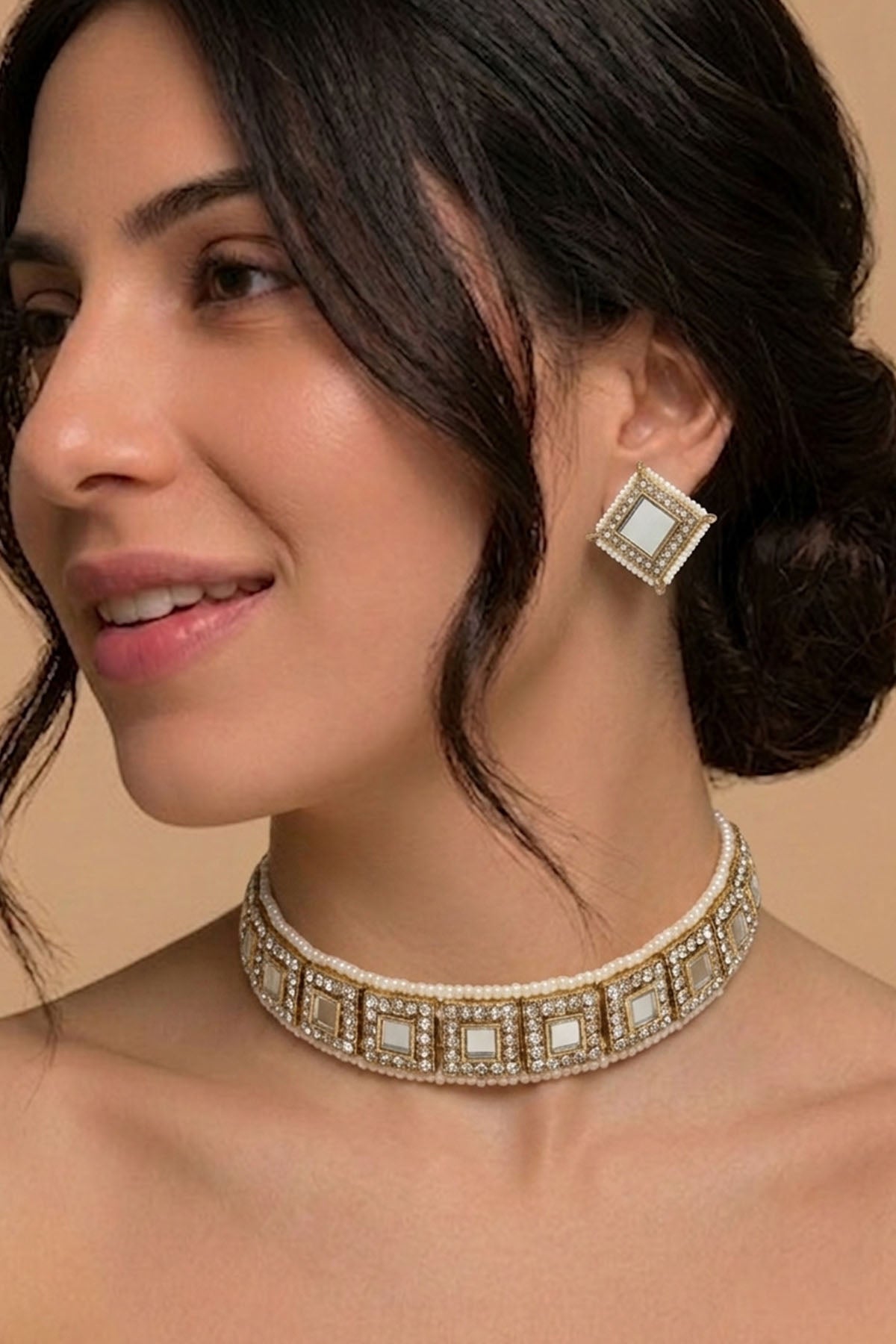 Buy Gold Square Shape Jewellery Set for women by Inko & Co online available at scrollnshops