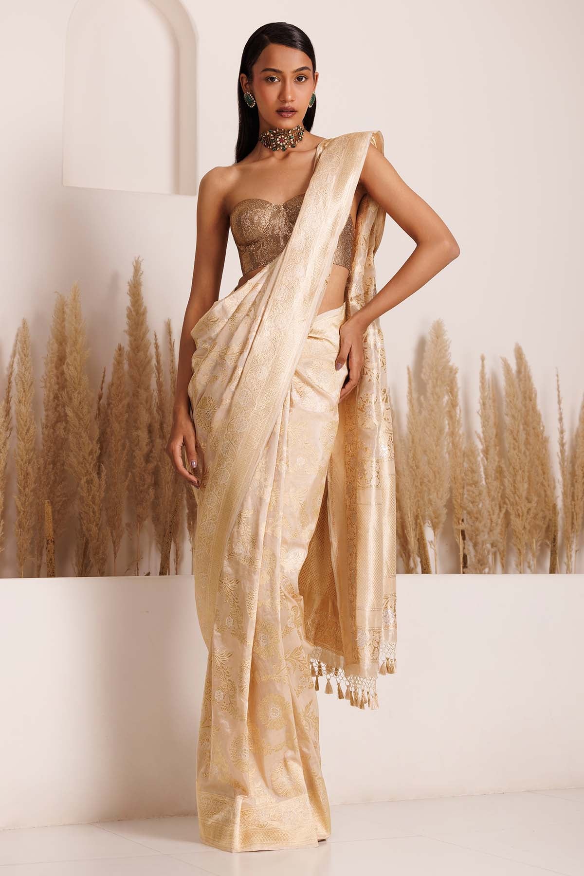 Chhaya Mehrotra Gold Stones Embellished Saree for women online at ScrollnShops