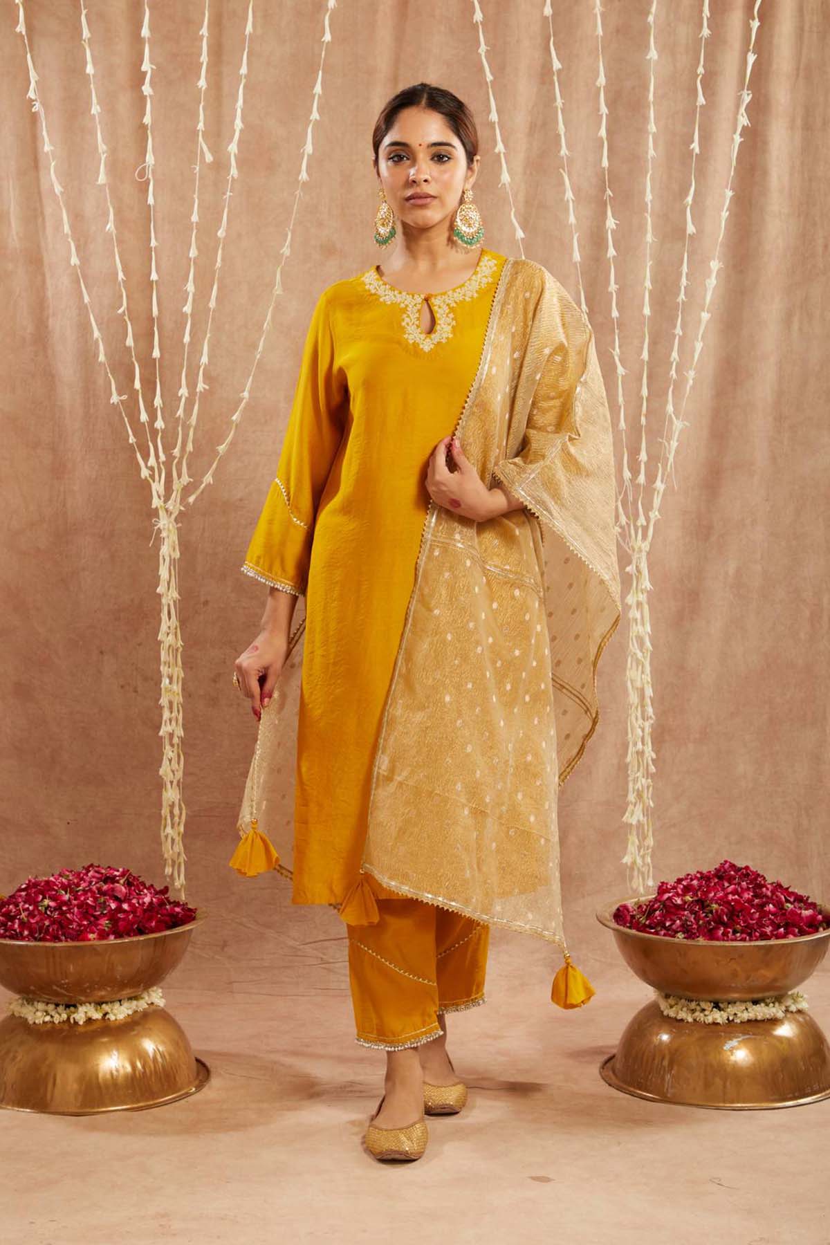 Buy Gold Tassel Embellished Dupatta by Nero for women online at ScrollnShops