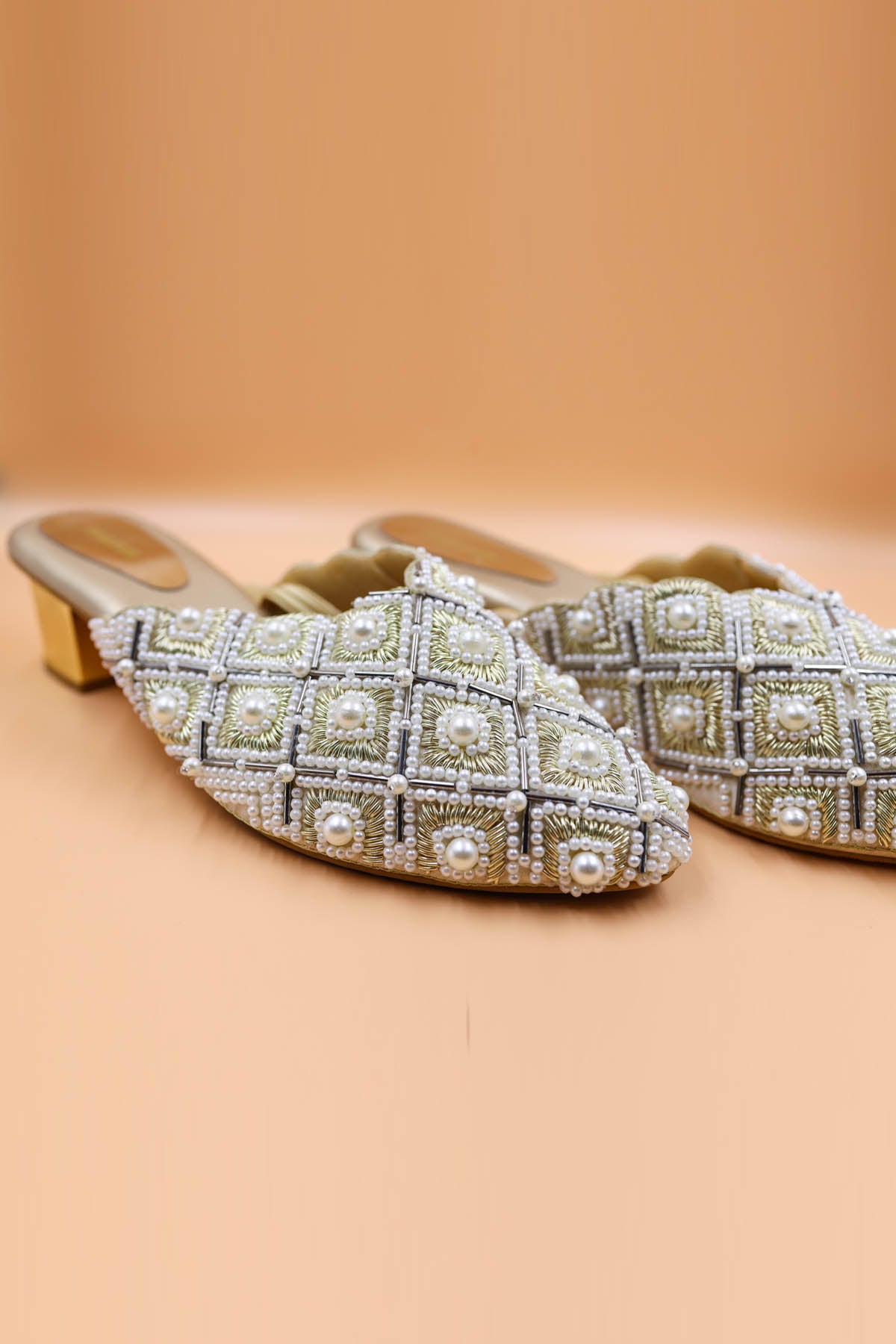 Gold Thread Embellished Mules