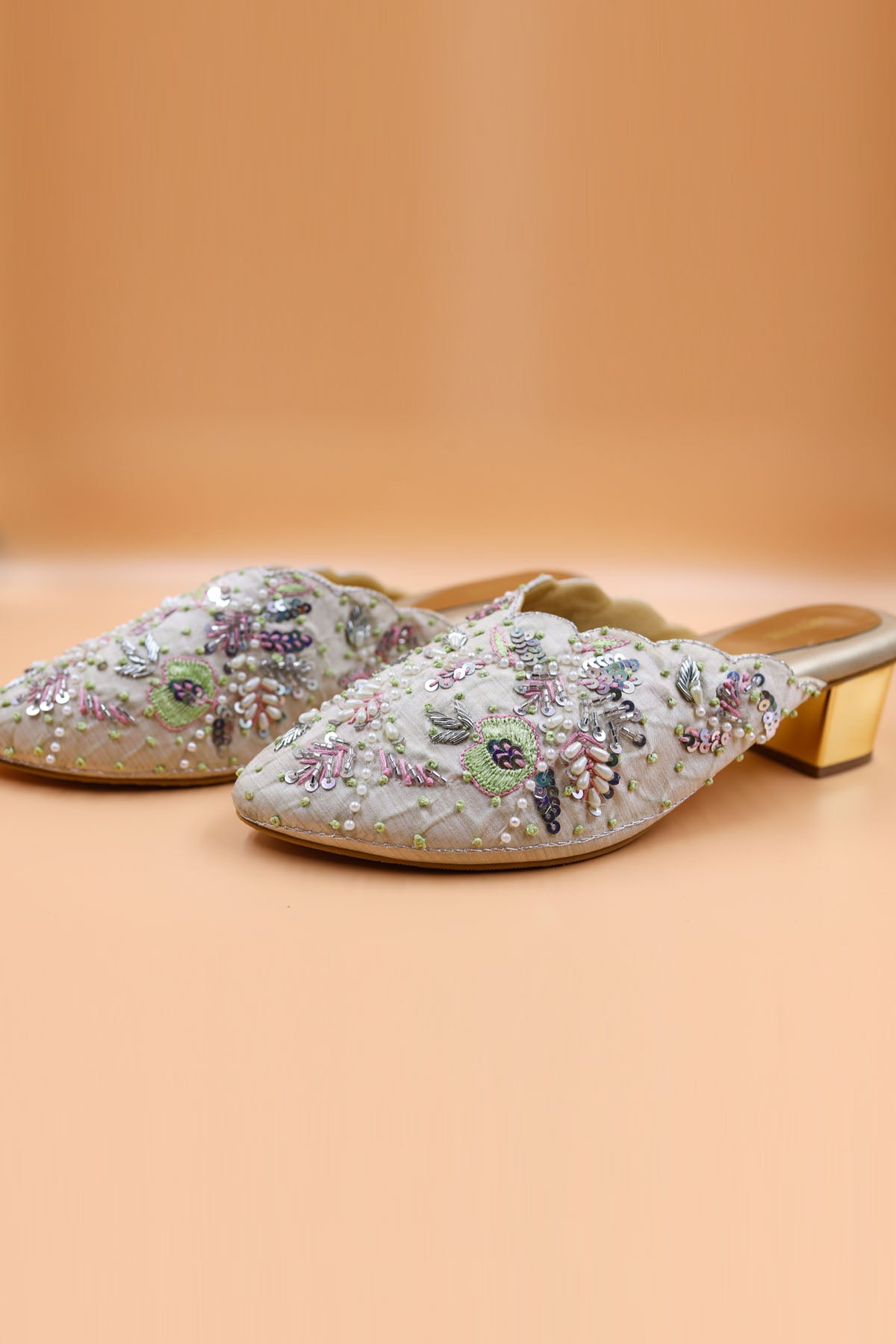 Gold Thread Embroidered Mules