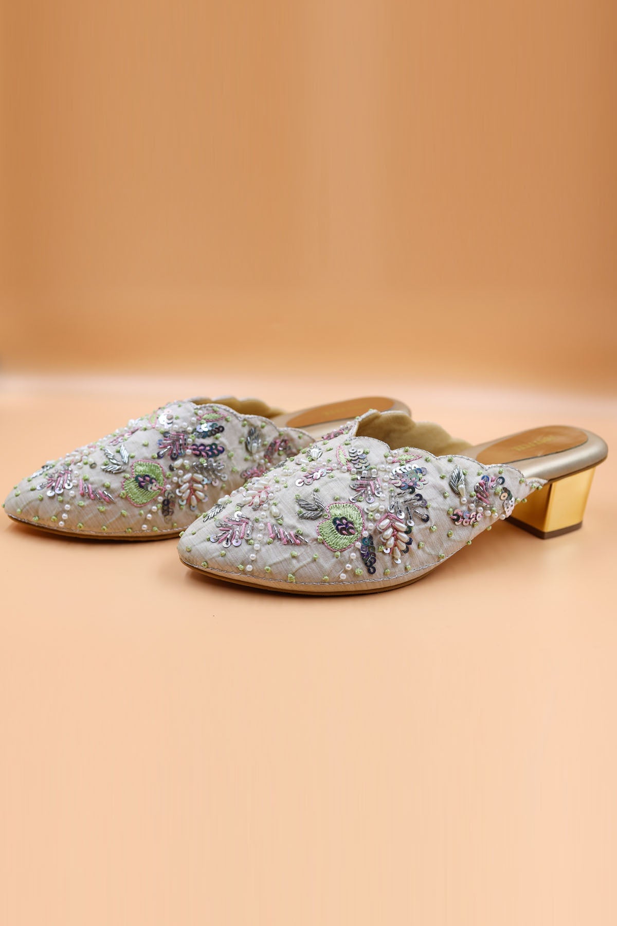 Foot Fuel Gold Thread Embroidered Mules for accessories online at ScrollnShops