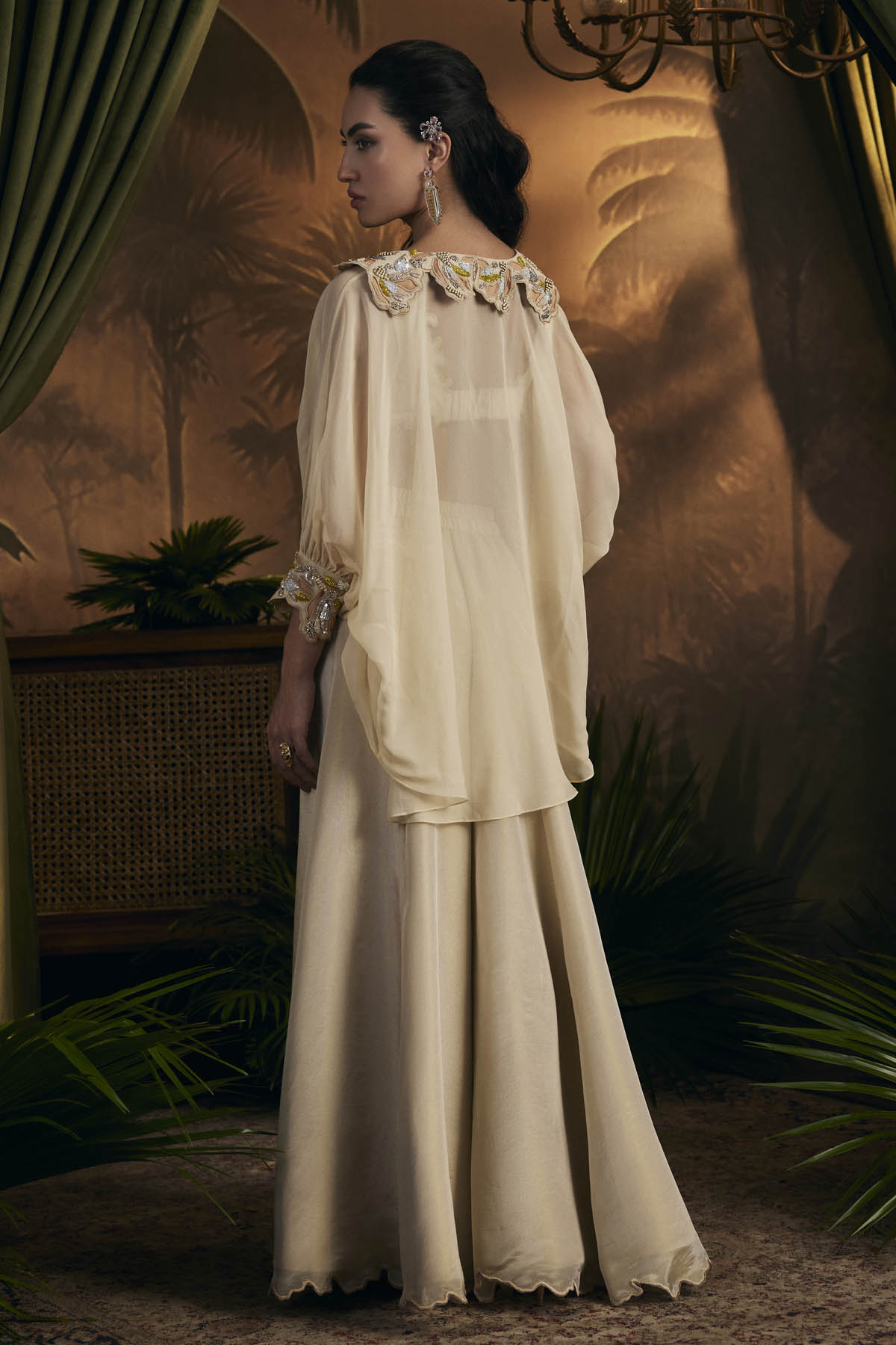 Gold Tissue Embroidered Cape Set