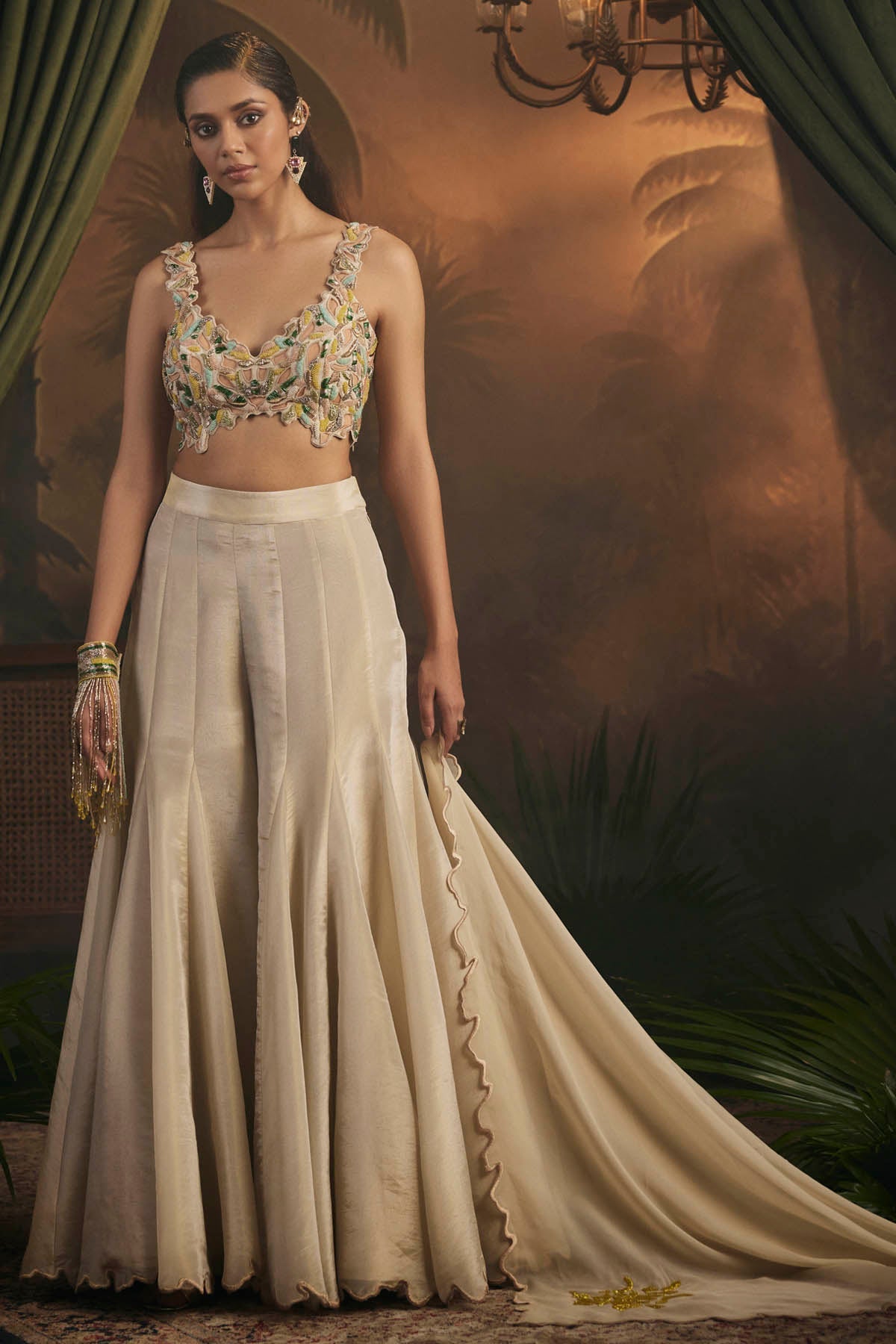 Kaprapan Gold Tissue Flared Sharara Set for women online at ScrollnShops