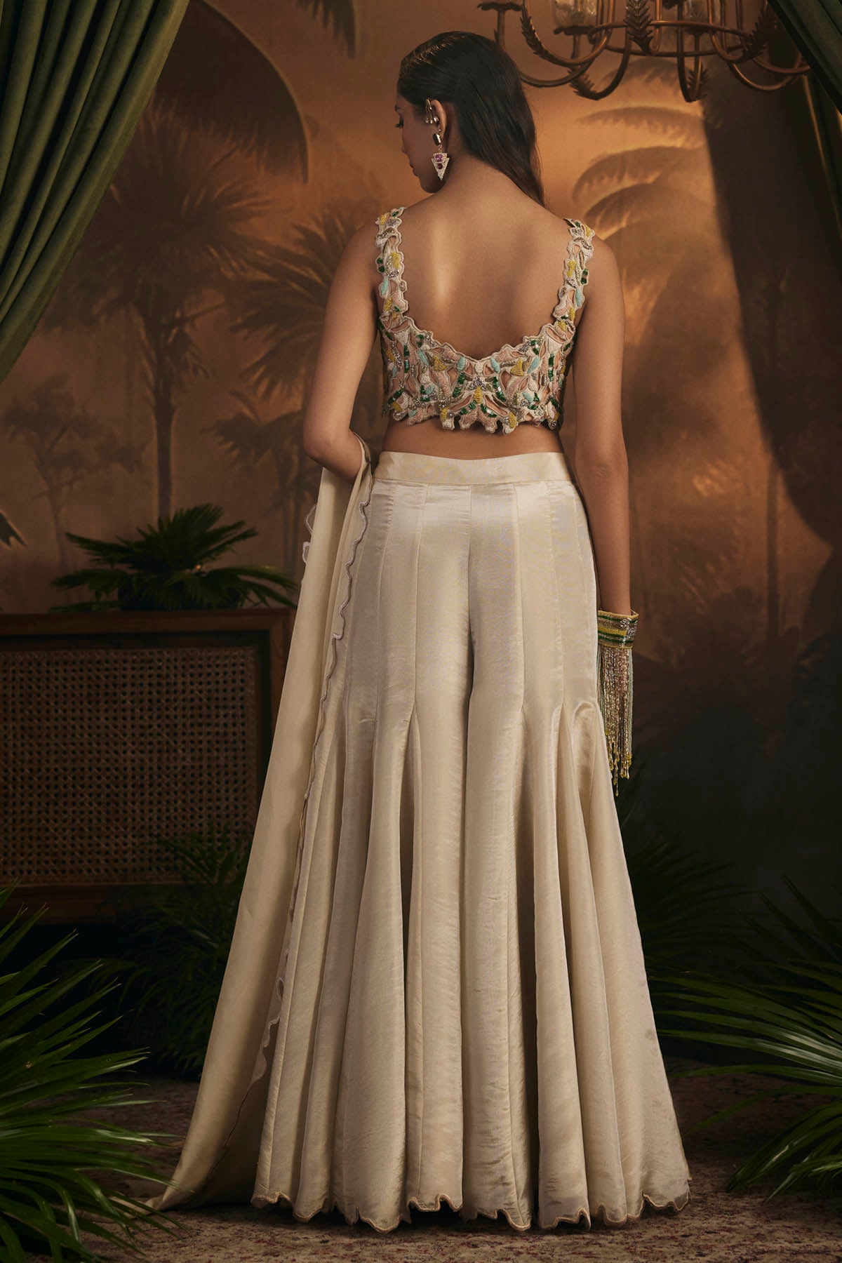 Gold Tissue Flared Sharara Set