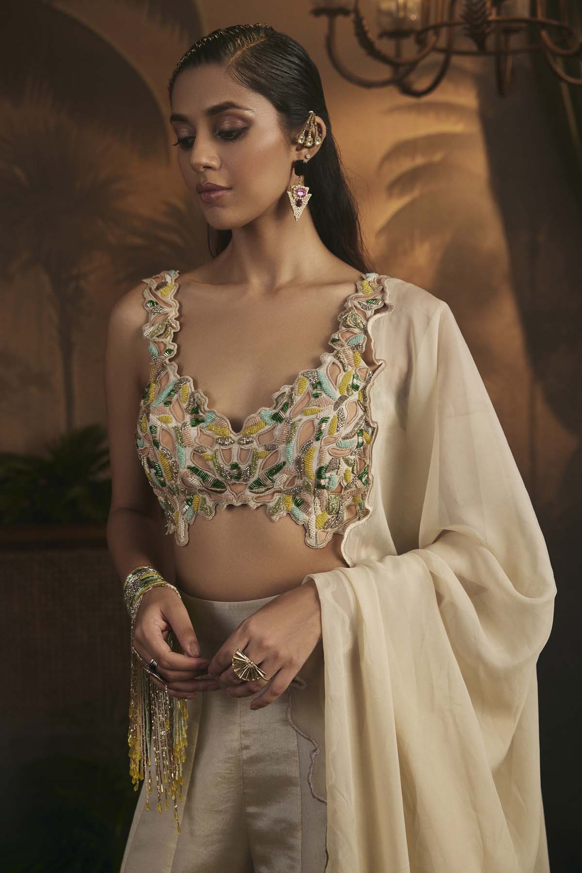 Gold Tissue Flared Sharara Set