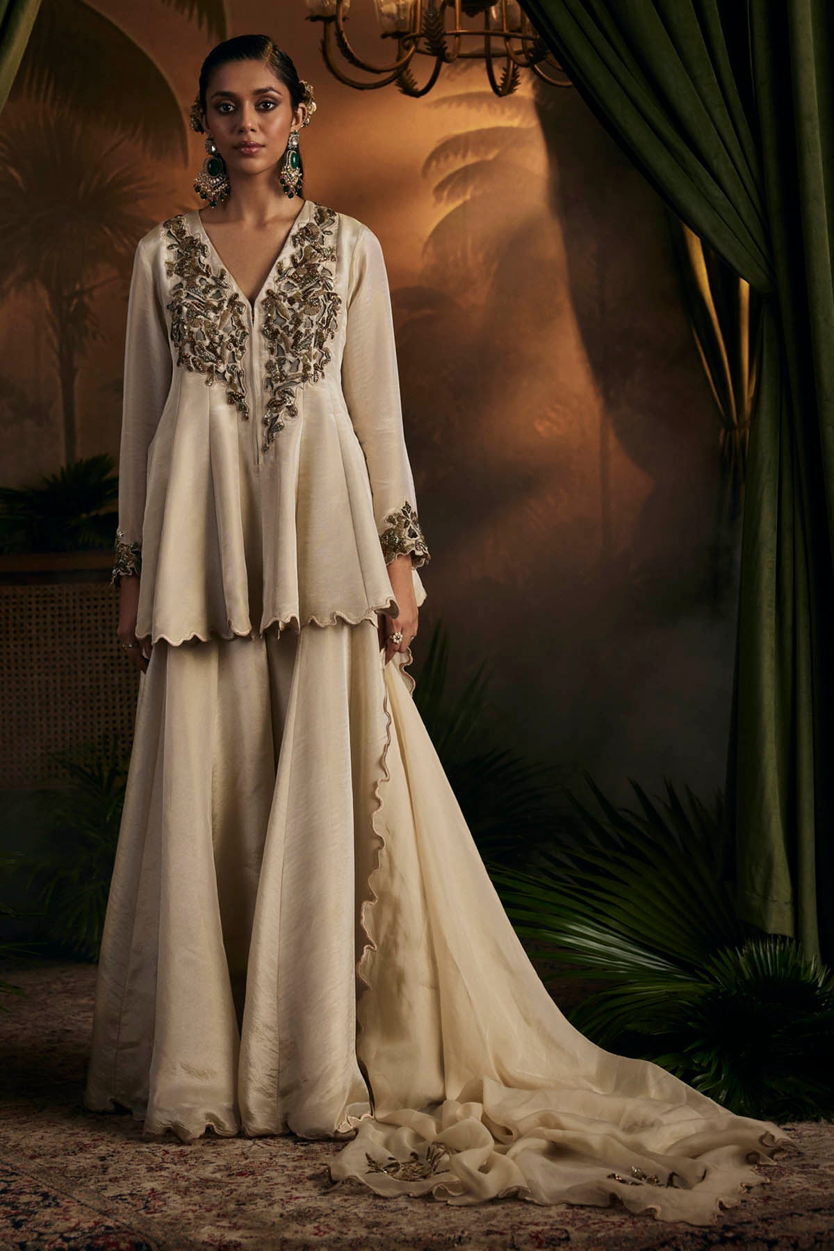 Buy Designer Gold Tissue Kalidar Kurta Set Online