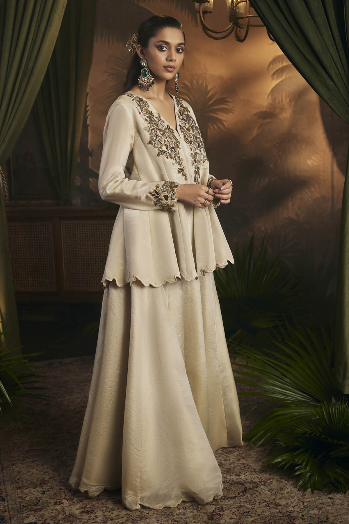 Gold Tissue Kalidar Kurta Set