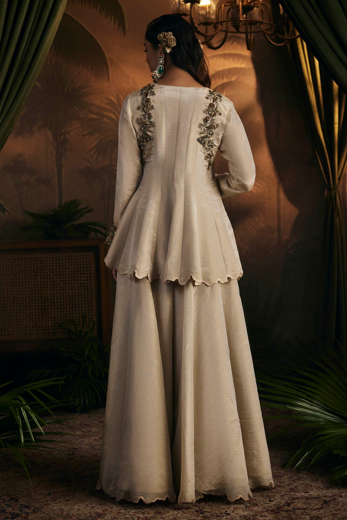 Gold Tissue Kalidar Kurta Set