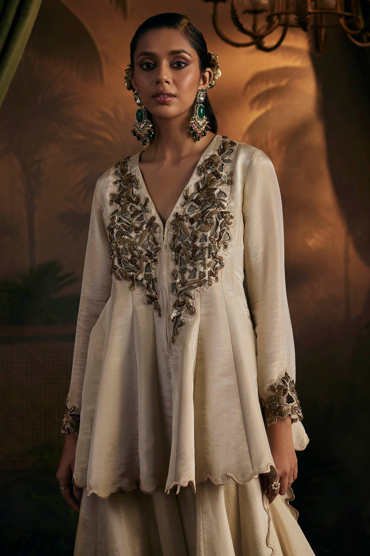 Gold Tissue Kalidar Kurta Set