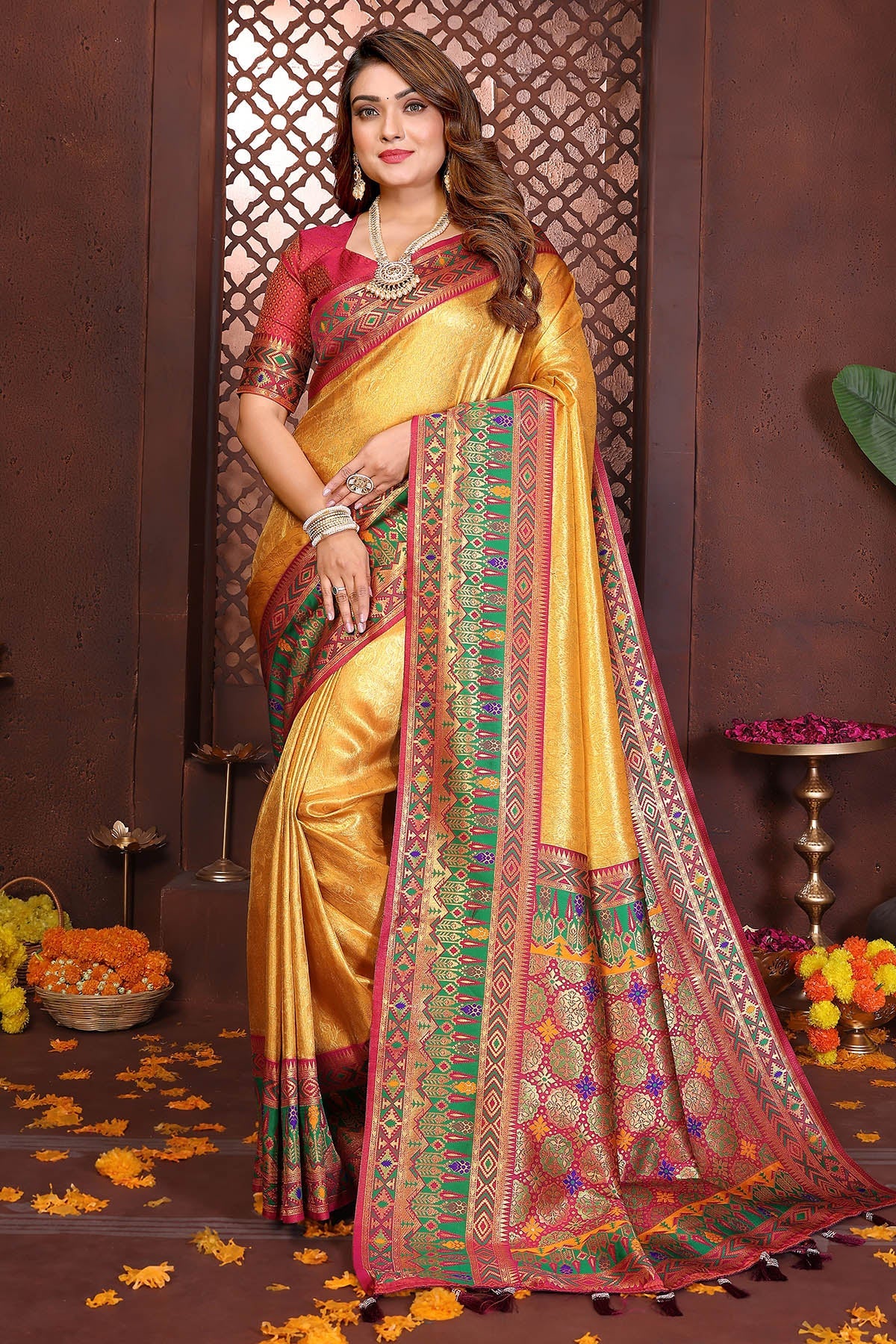 Buy Gold Tissue Silk Fancy Saree for women by Aastha Fashion online available at scrollnshops