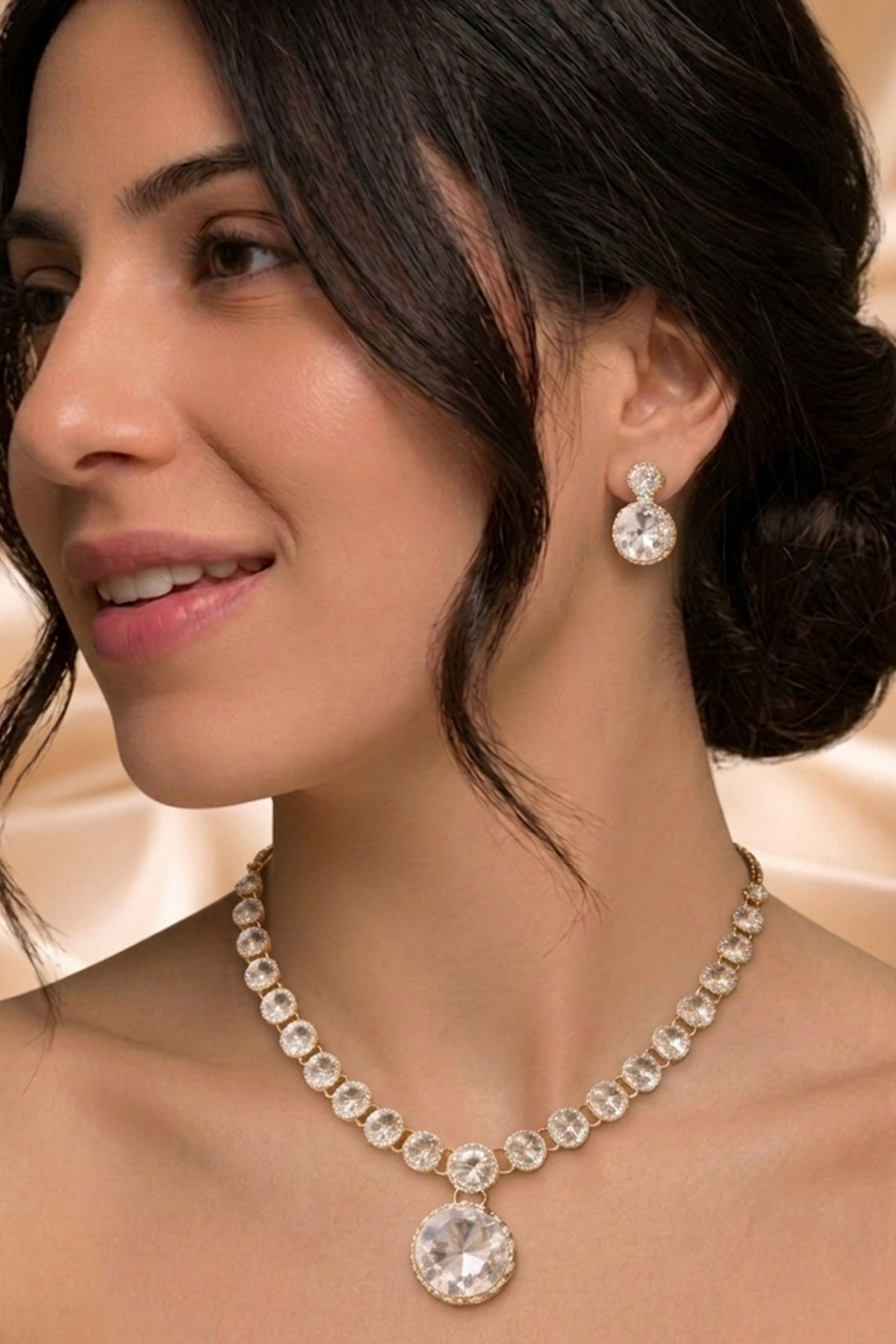 Buy Gold Tone Crystal Necklace Set for women by Inko & Co online available at scrollnshops
