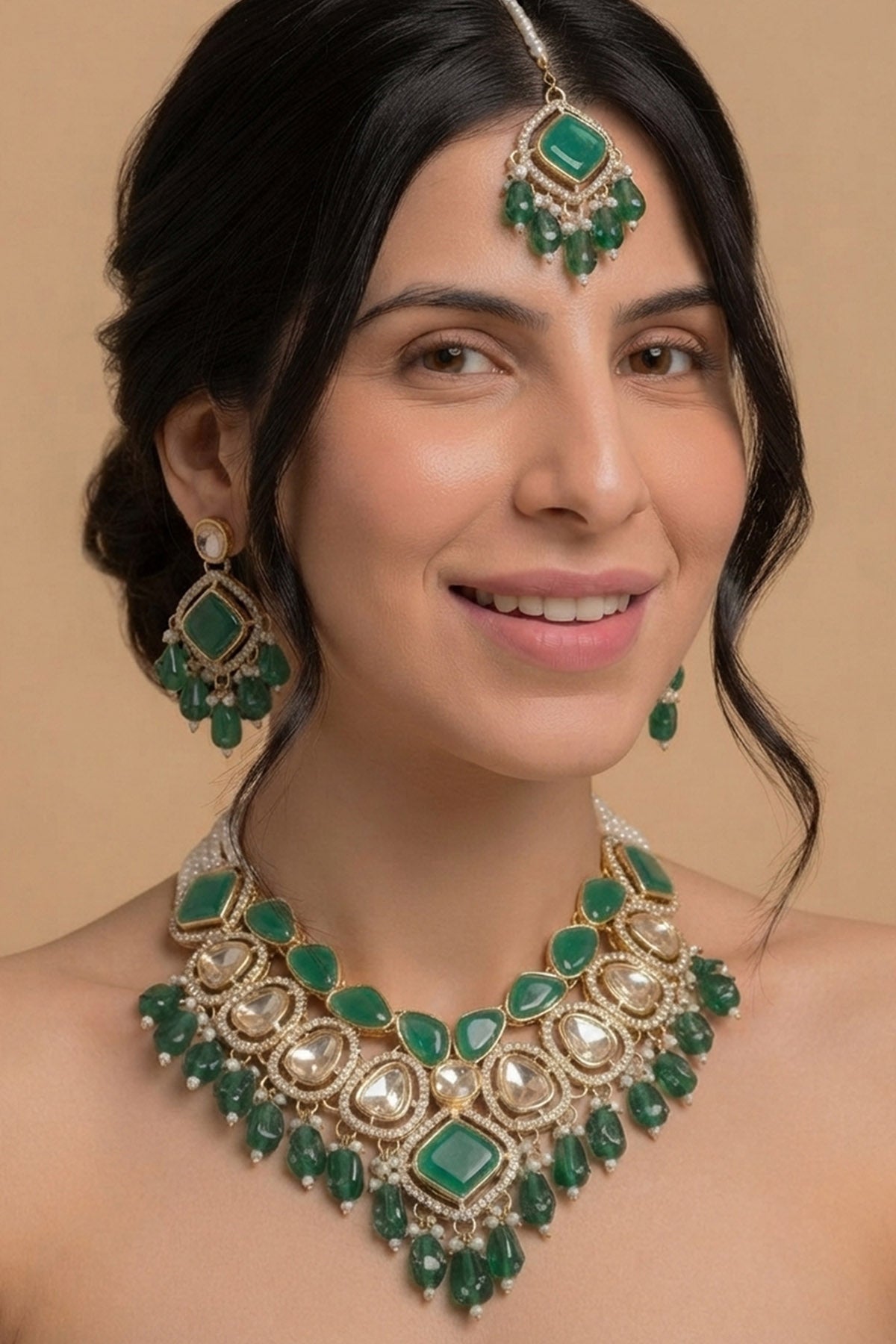 Buy Gold Tone Emerald Jewellery Set for women by Inko & Co online available at scrollnshops