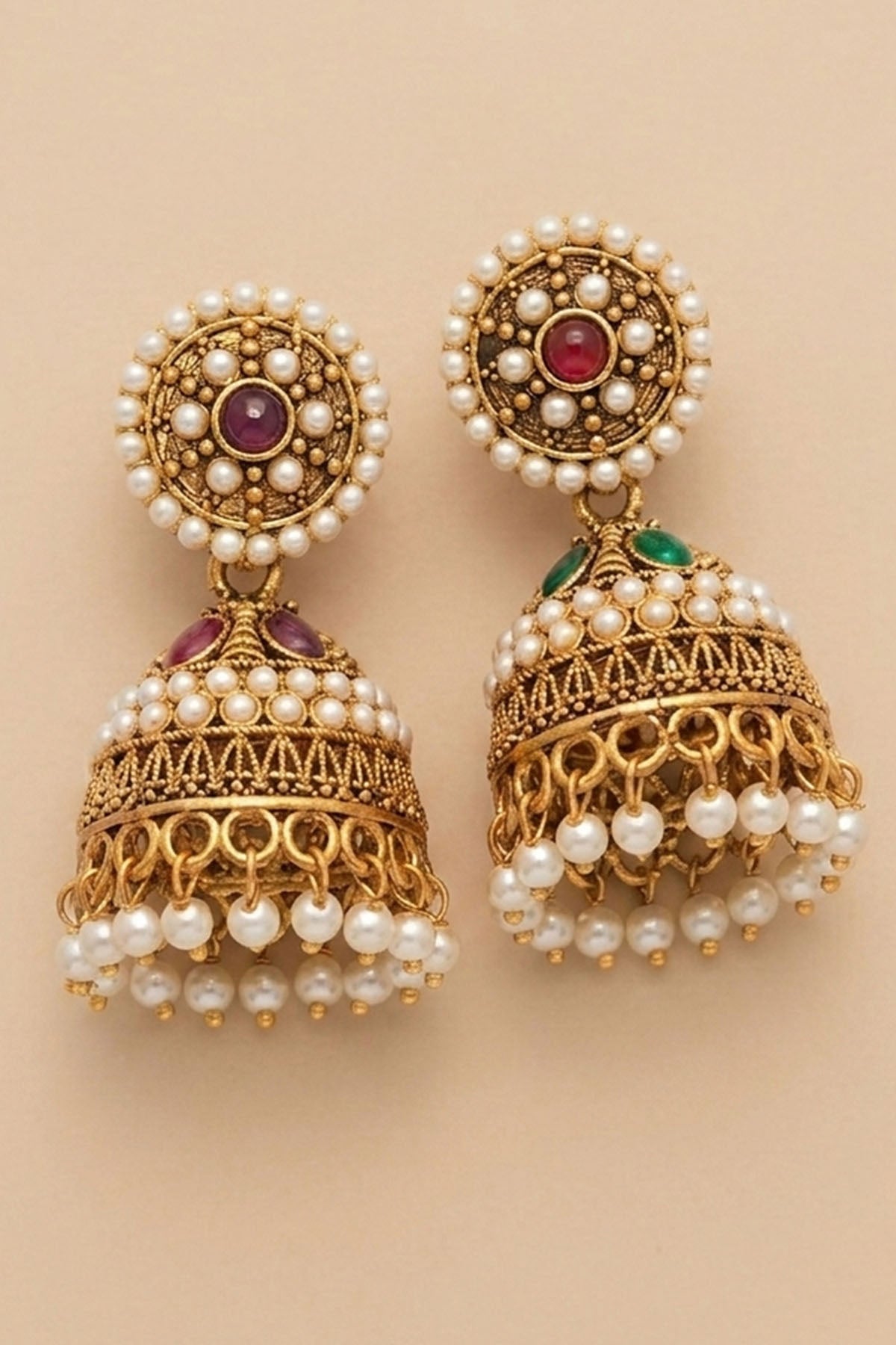 Gold Toned Pearl Jhumka Earring